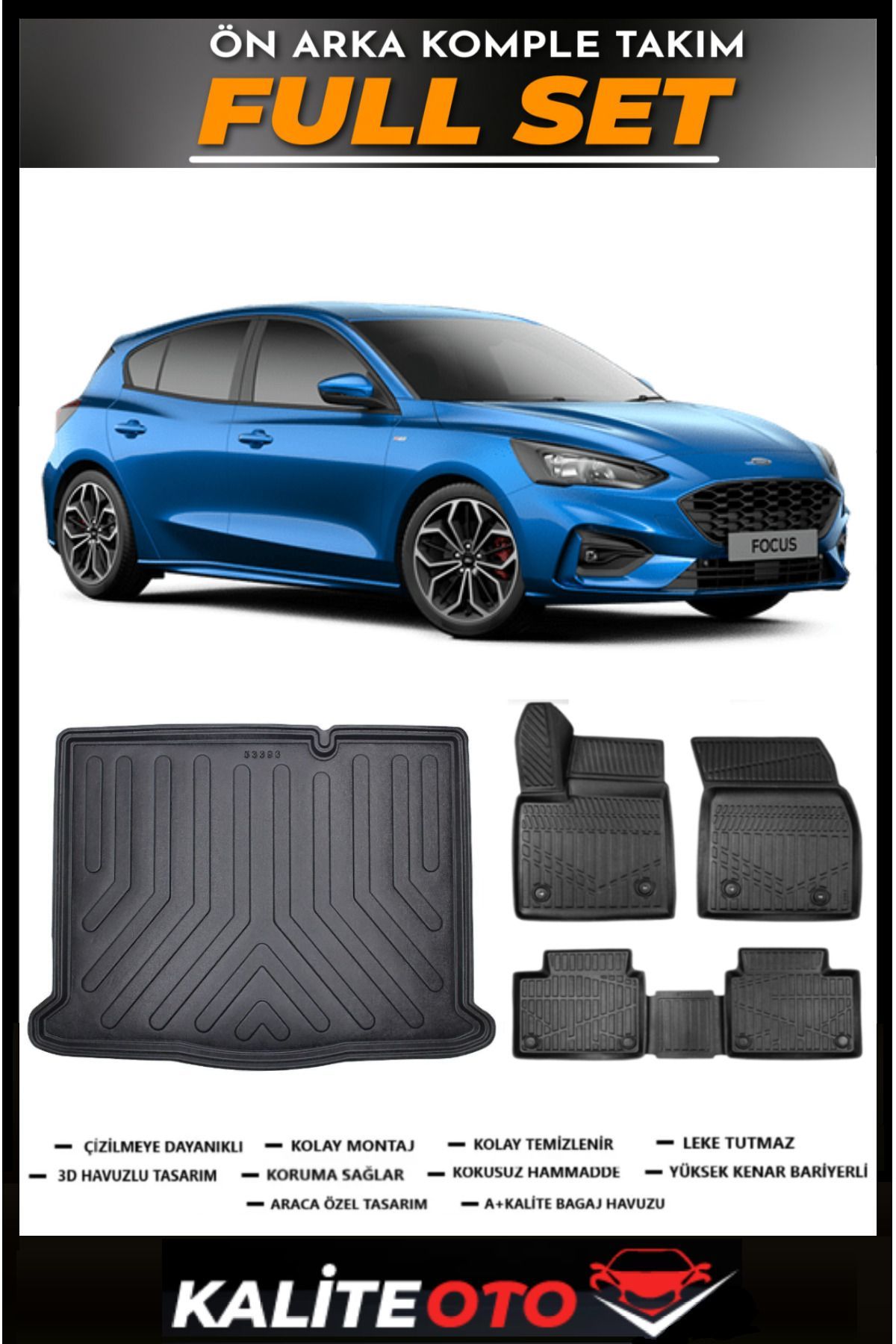 Ford Focus 5 Hatchback Tamir kitli Bagaj Havuzu+4.5D Havuzlu Paspas Seti 2025 Model