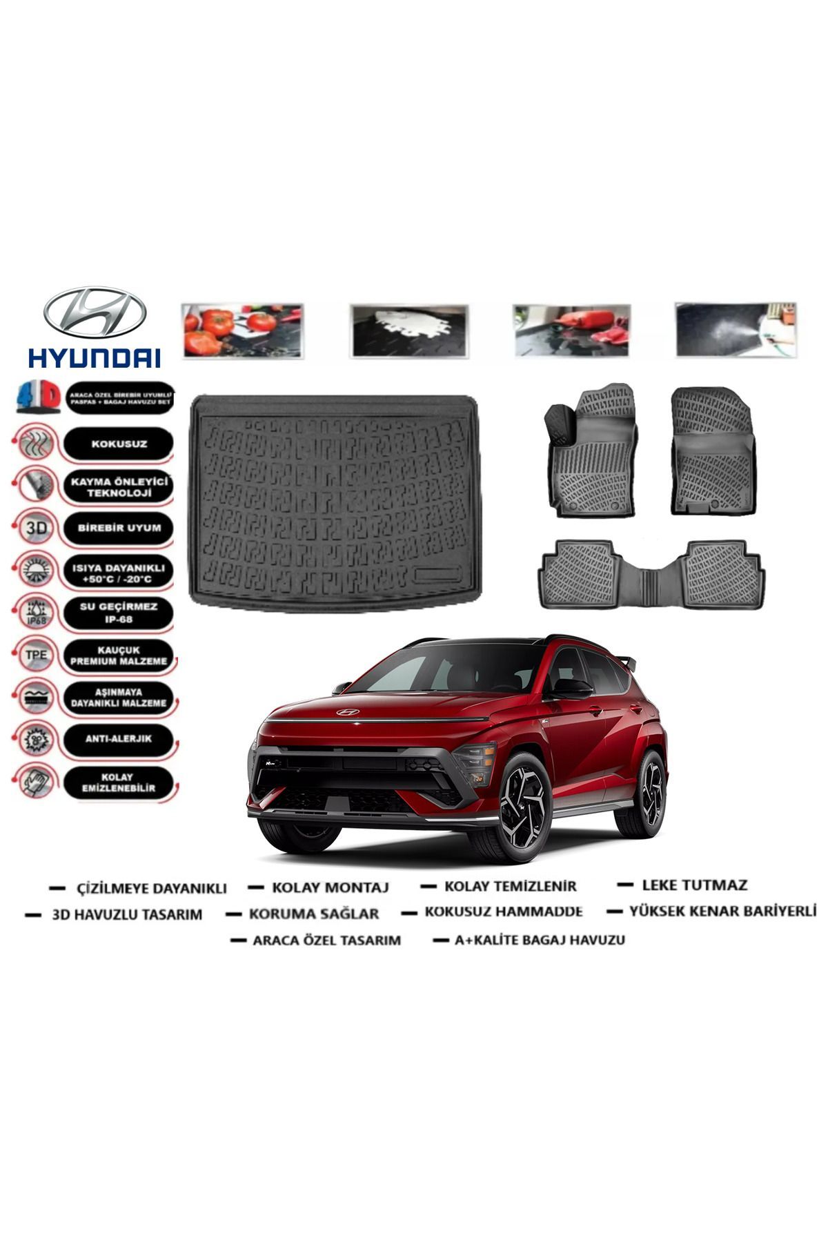 Hyundai Kona 2025 Model Alt Bagaj Havuzu Araca Özel Paspas Takımı Prrox