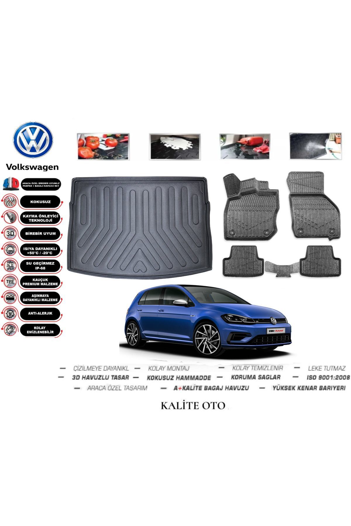 Volkswagen Golf 7 2013-2020 3D Bagaj Havuzu+4D Havuzlu Paspas Seti