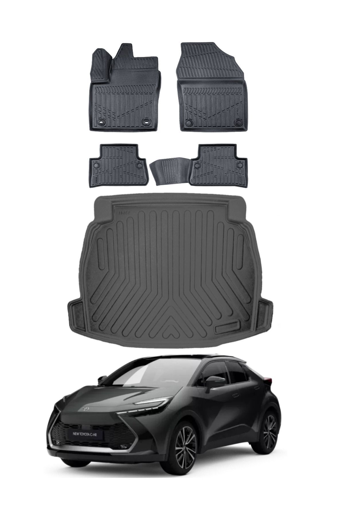Toyota C-HR 2025 Model Ses Sistemsiz Bagaj Havuzu Araca Özel Siyah Paspas Takımı