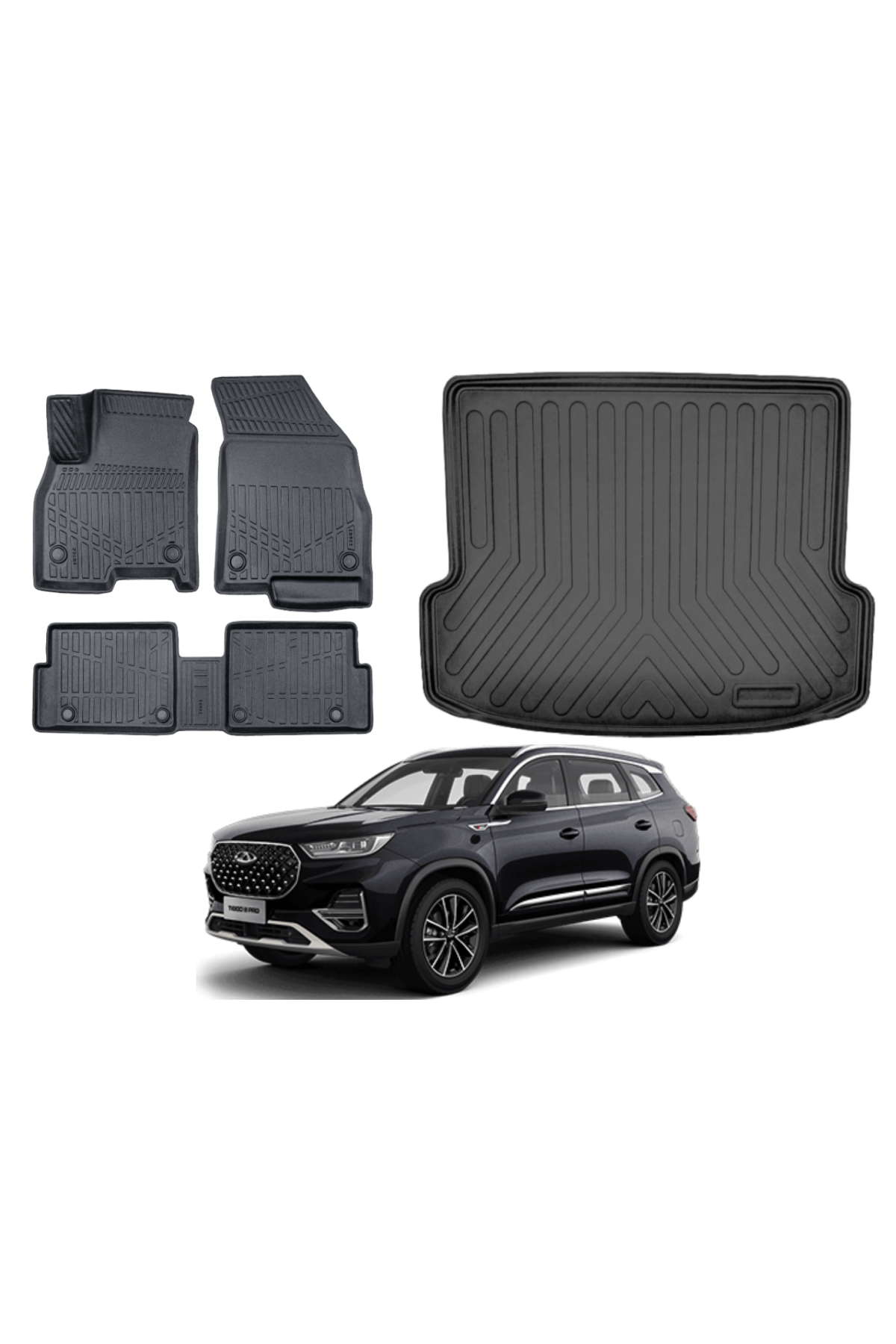 Chery Tiggo 8 2022 Sonrası 3D Bagaj Havuzu+3D Araca Özel Paspas Takımı Luxury Serisi