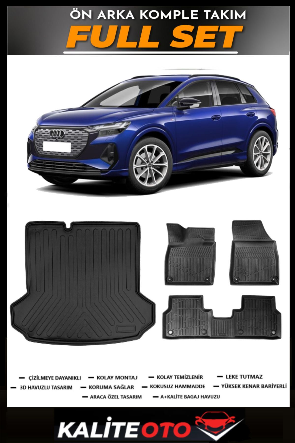 Audi Q4 E-Tron 2019 Sonrası Bagaj Havuzu+4.5D Havuzlu Paspas Seti