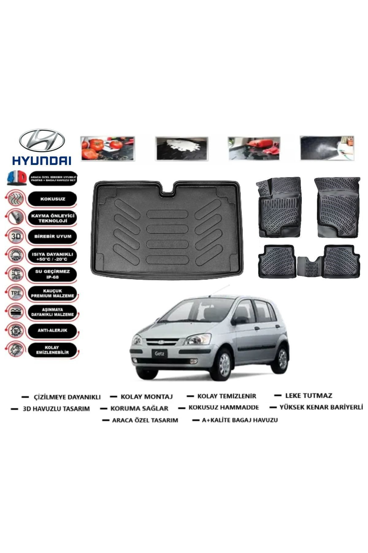 Hyundai Getz 2003 Model Bagaj Havuzu Araca Özel Paspas Takımı Prrox