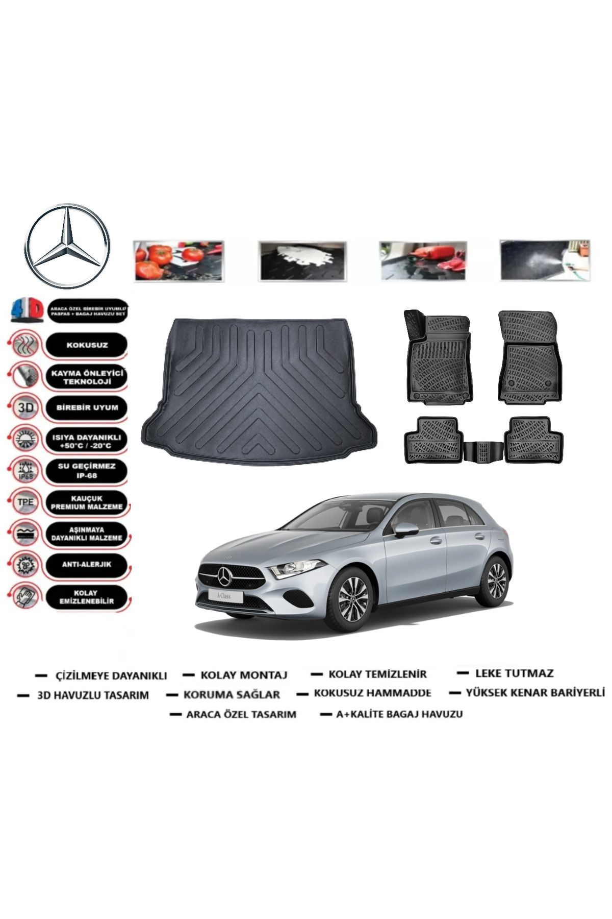 Mercedes A Serisi W177 HB Kulaklı 2025 Model Bagaj Havuzu Araca Özel Paspas Takımı Prrox