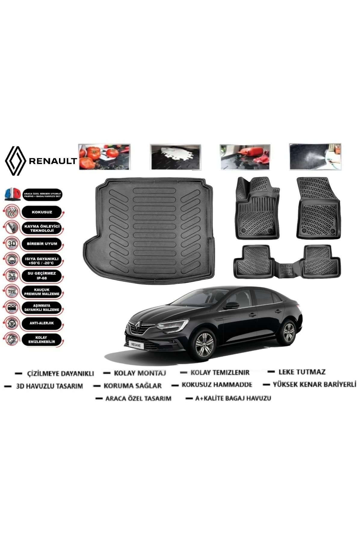 Renault Megane 4 Sedan 2018 Model Sol Kulaklı Bagaj Havuzu Araca Özel Paspas Takımı Prrox