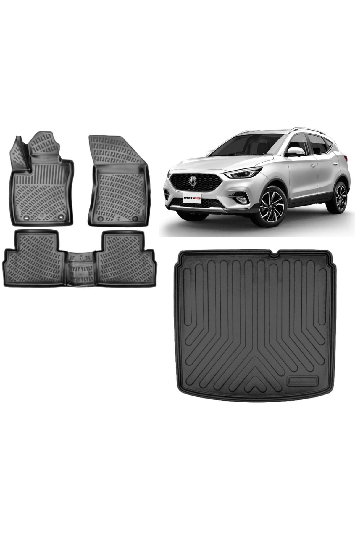 MG ZS Benzinli Alt Bagaj 2023 Model 3D Bagaj Havuzu+3D Havuzlu Araca Özel Paspas Takımı