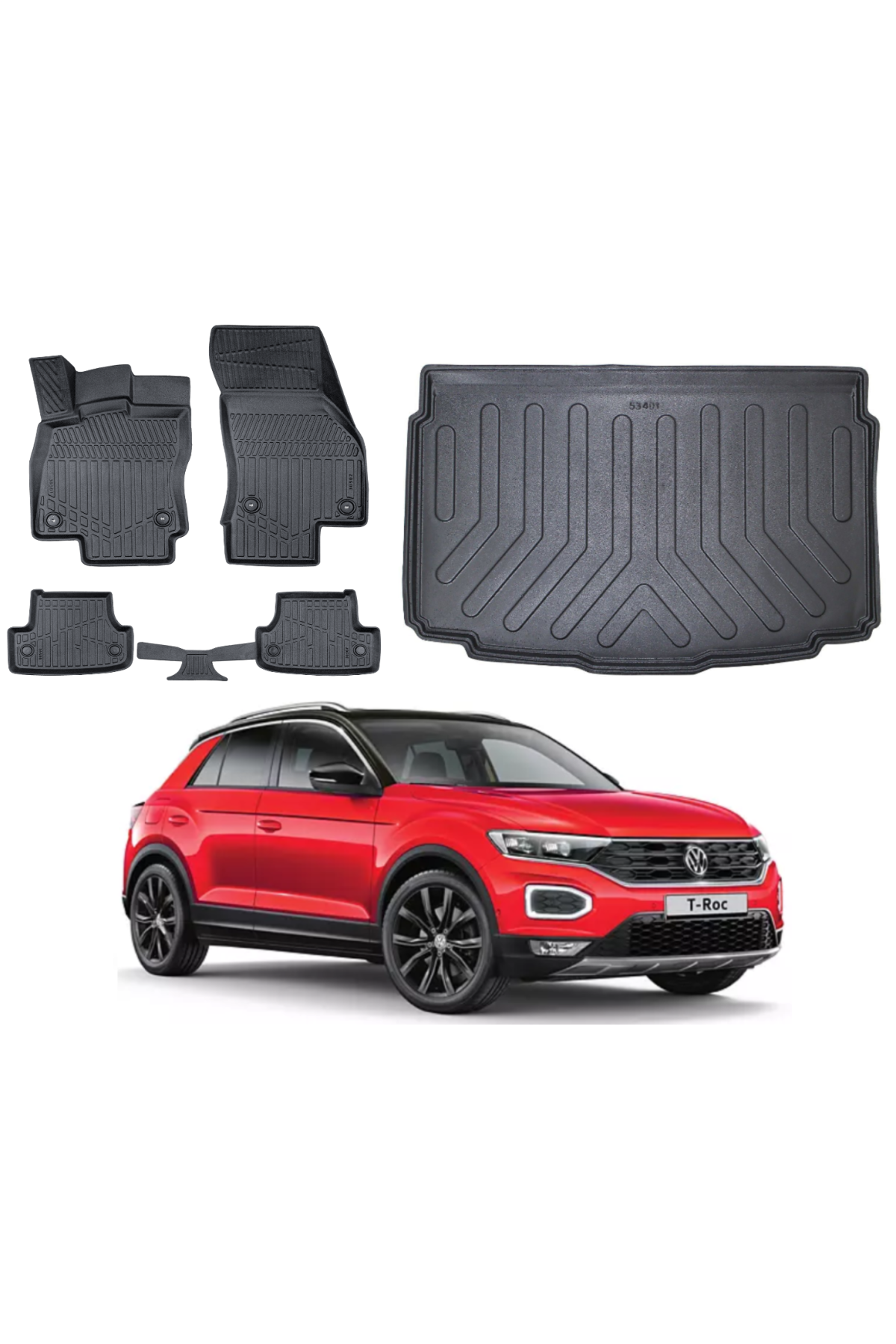 Volkswagen T-Roc 2017 Sonrası Alt 3D Bagaj Havuzu+3D Araca Özel Paspas Takımı Luxury Serisi