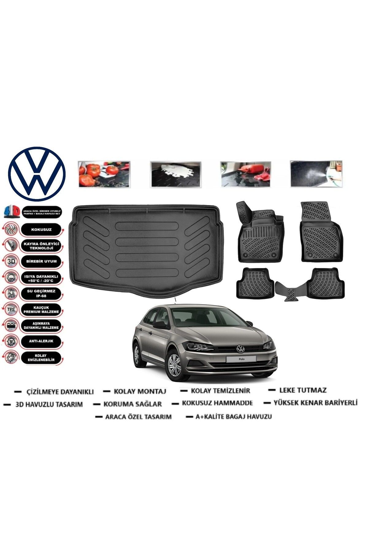 Volkswagen Polo 2021 Model Alt Bagaj Havuzu Araca Özel Paspas Takımı Prrox