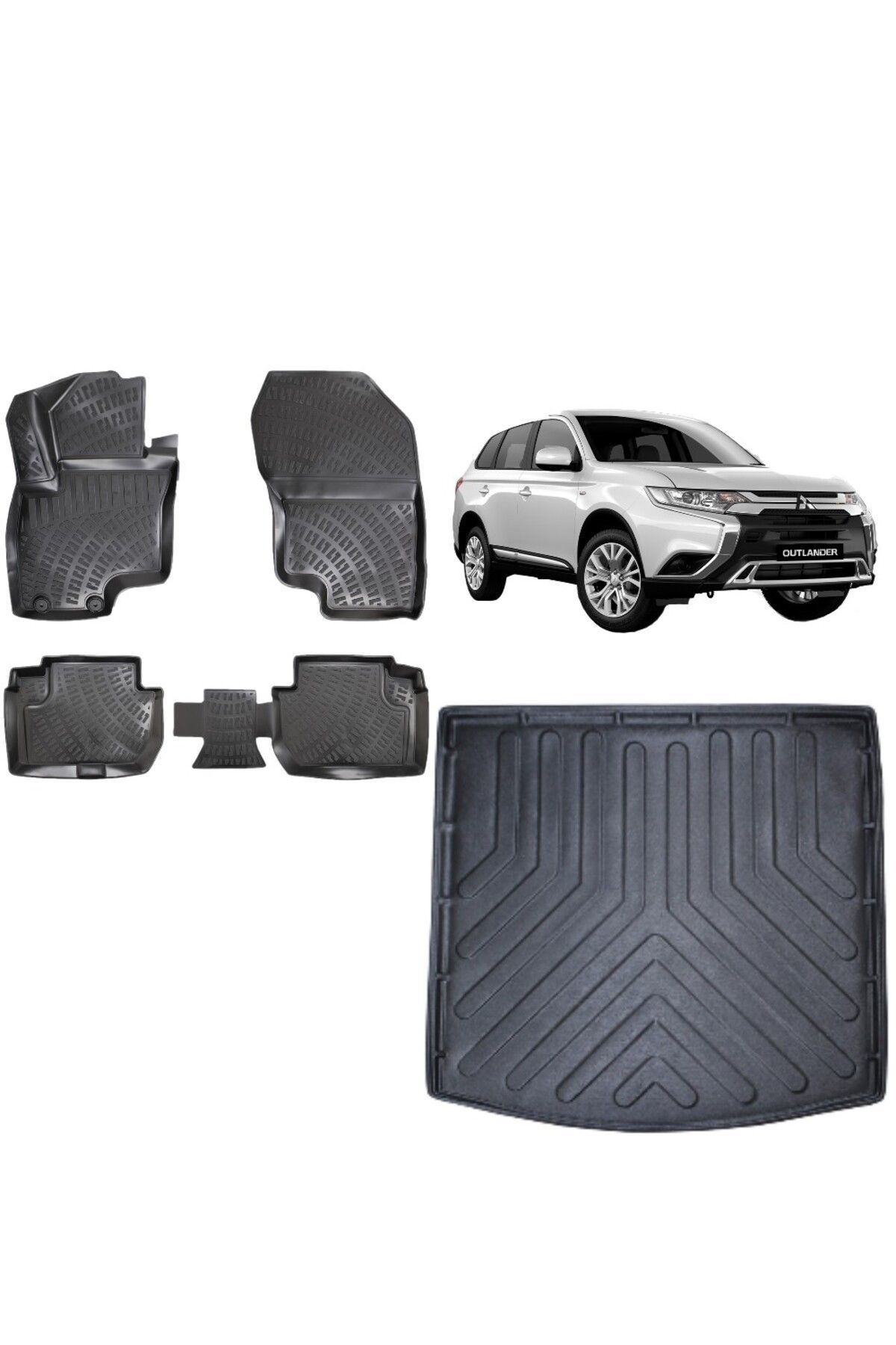 Mitsubishi Outlander Hybrit 2019 Model 3D Bagaj Havuzu+3D Havuzlu Araca Özel Paspas Takımı