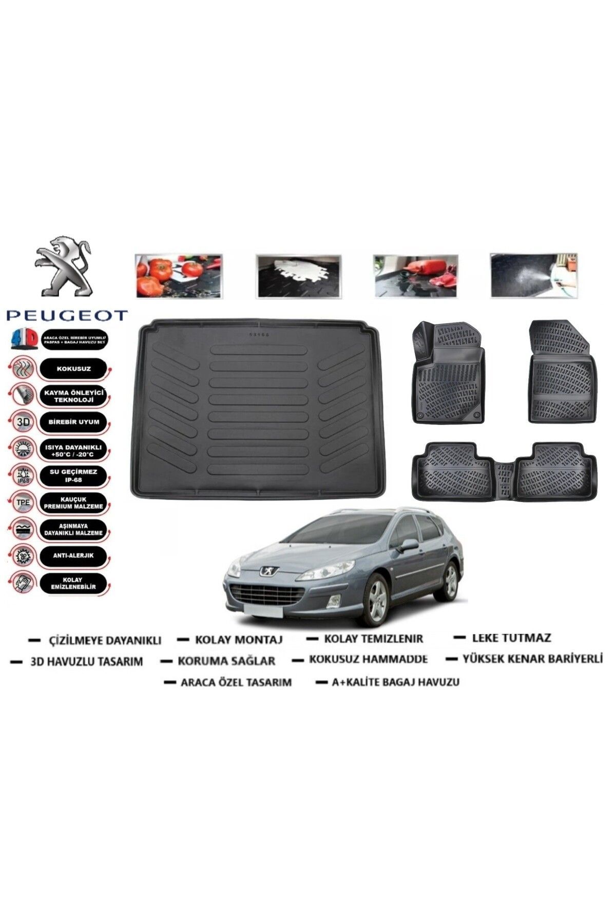 Peugeot 407 STW 2010 Model Bagaj Havuzu Araca Özel Paspas Takımı Prrox