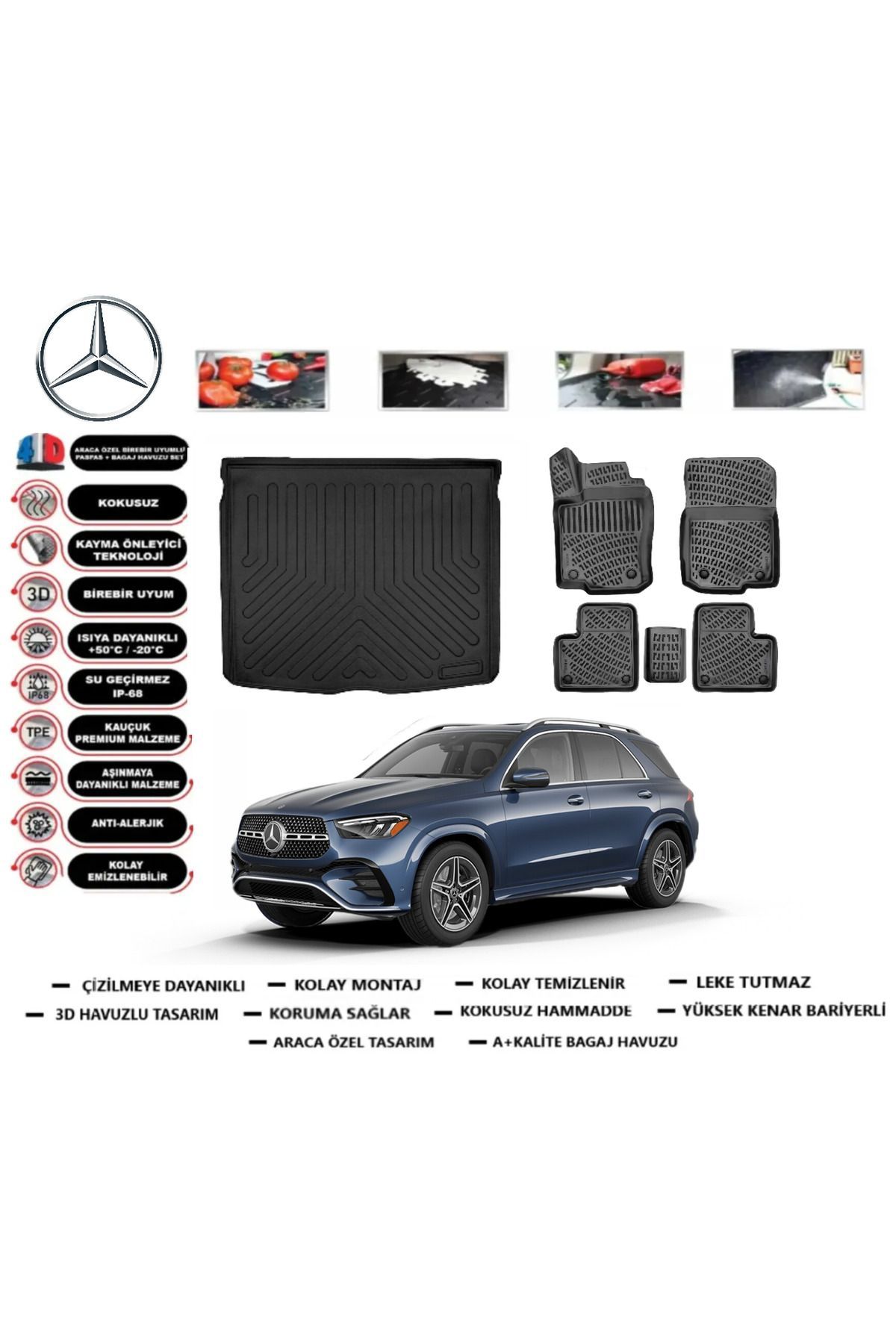 Mercedes GLE Class SUV V167 2022 Model Bagaj Havuzu Araca Özel Paspas Takımı Prrox
