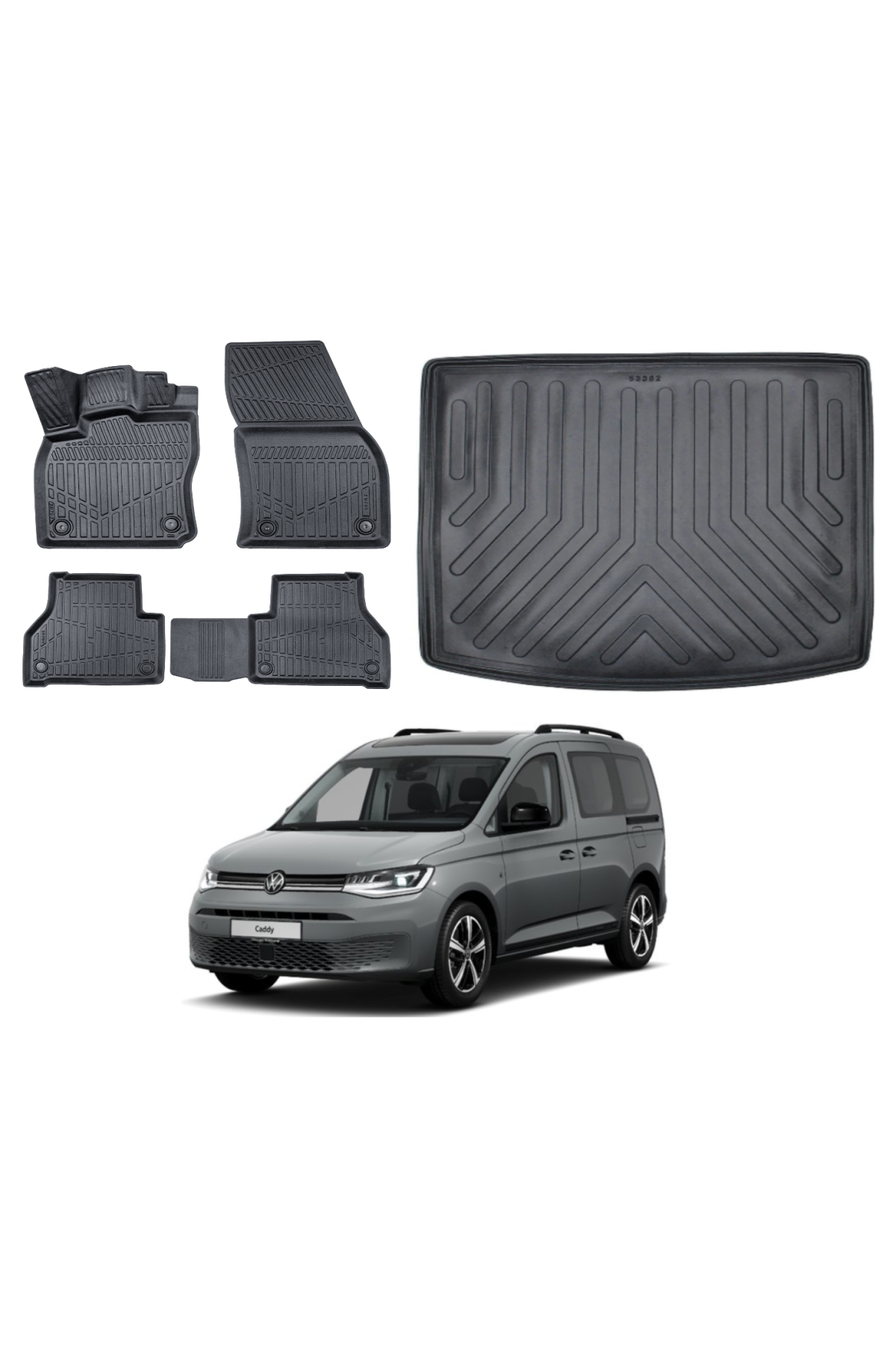 Volkswagen Caddy 2020 Sonrası 3D Bagaj Havuzu+3D Araca Özel Paspas Takımı