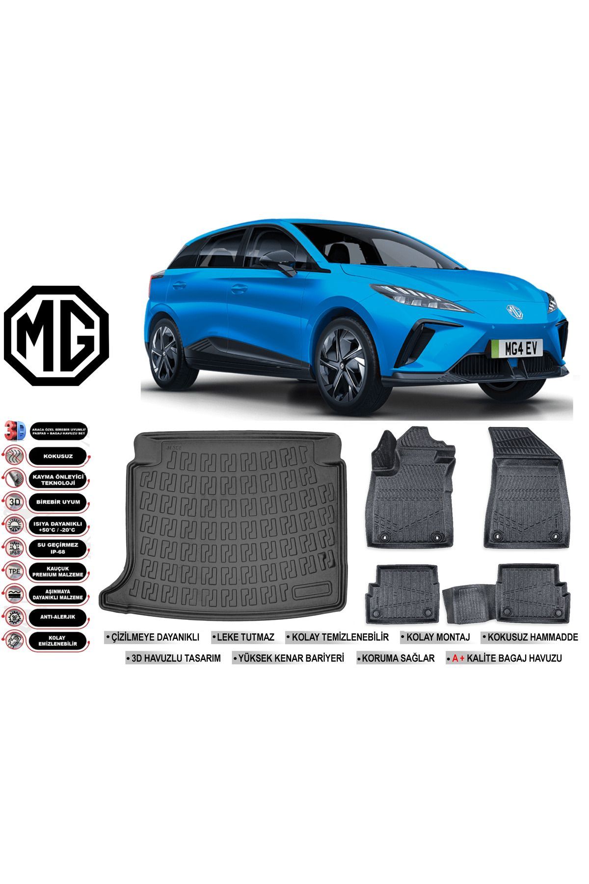 MG4 2022 Model Comfort Paket Bagaj Havuzu Araca Özel Siyah Havuzlu Paspas Takımı Sett