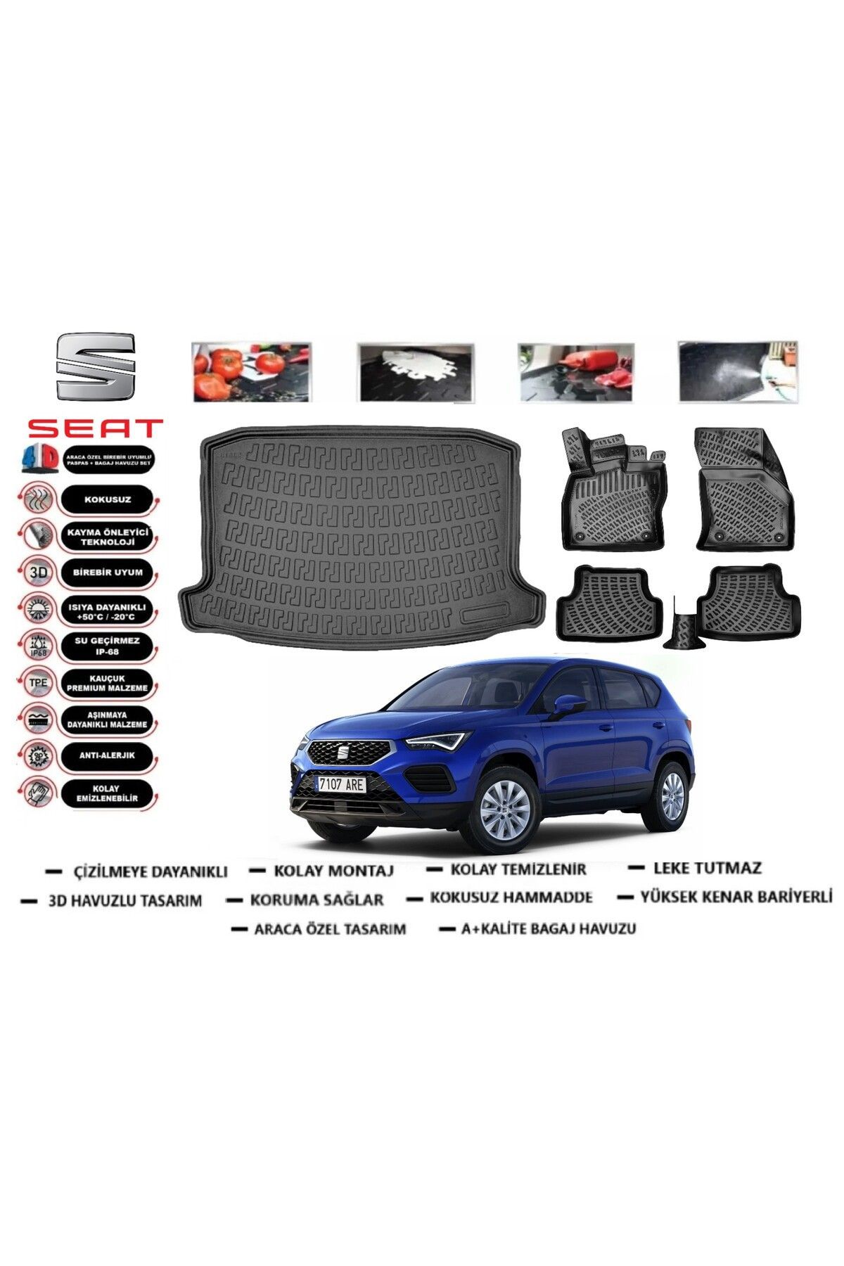Seat Ateca 4x2 2017 Model Bagaj Havuzu Araca Özel Paspas Takımı Prrox