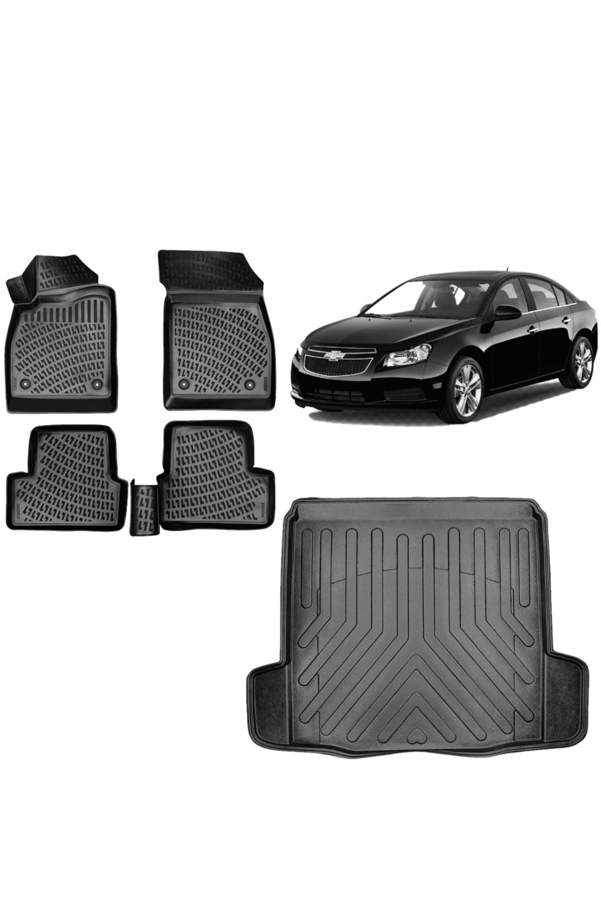 Chevrolet Cruze Sedan 2012 Model 3D ÇİFT KULAKLI Bagaj Havuzu+3D Havuzlu Araca Özel Paspas Takımı