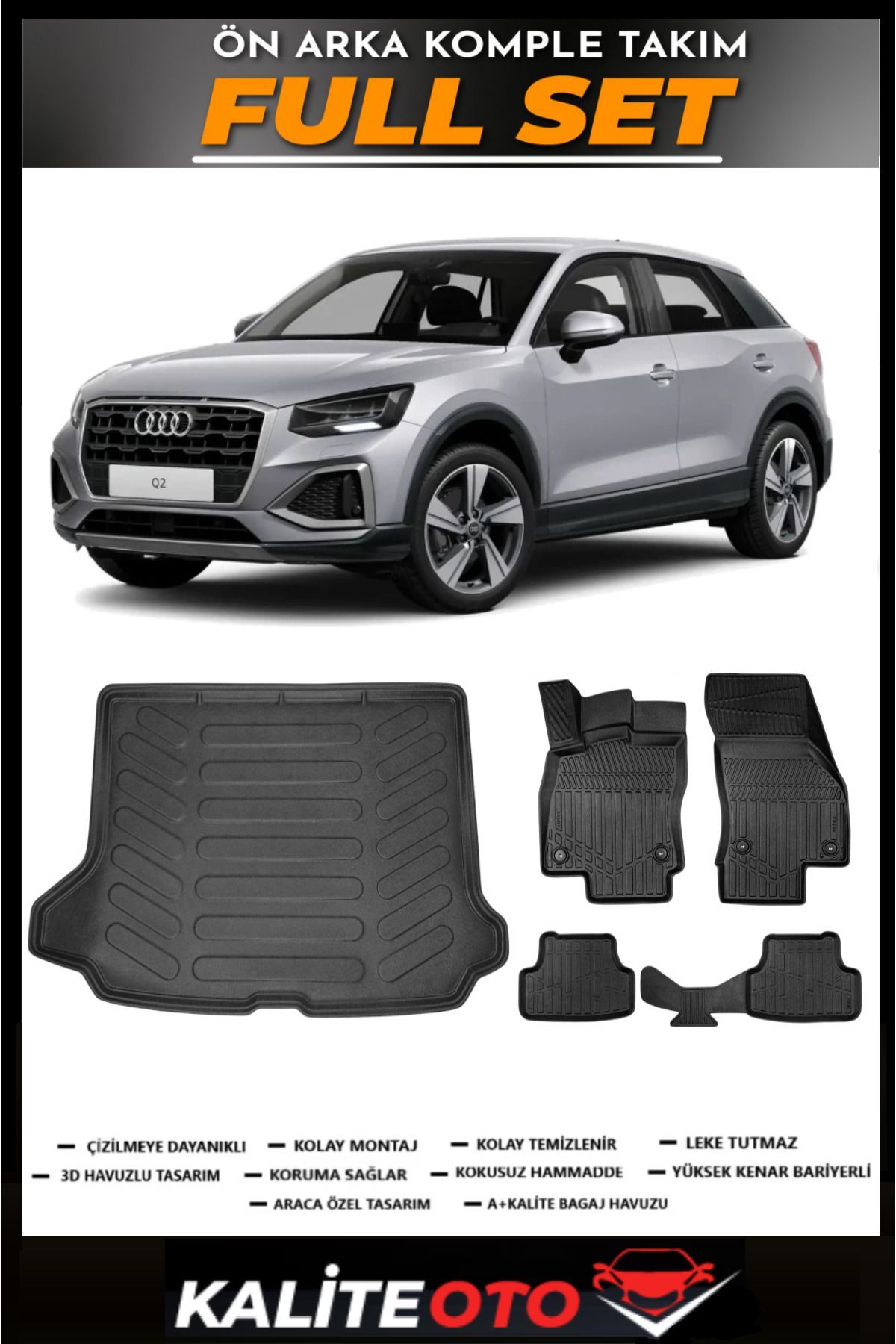Audi Q2 Uyumlu 2016 Sonrası Bagaj Havuzu+4,5D Havuzlu Paspas Setiii