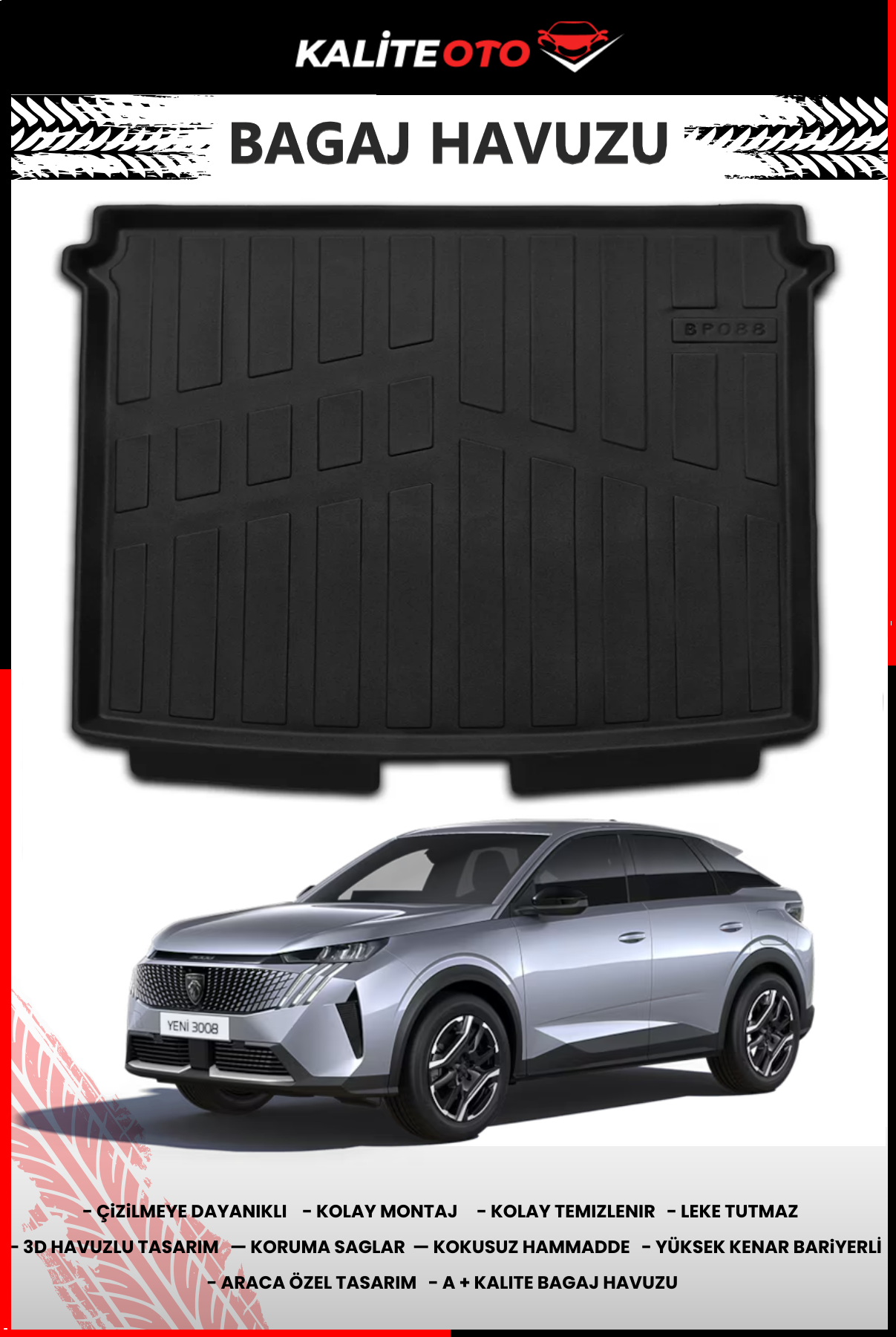 Peugeot 3008 2024 Ve Sonrası 4D Bagaj Havuzu (Elektrikli)