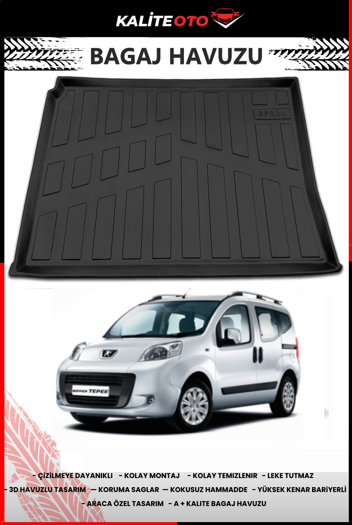 Peugeot Bipper 2007 Sonrası 4D Bagaj Havuzu