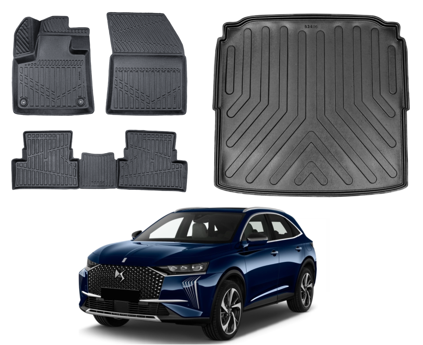 DS 7 2018-2022 3D Alt Bagaj Havuzu+3D Araca Özel Paspas Takımı Luxury Serisi