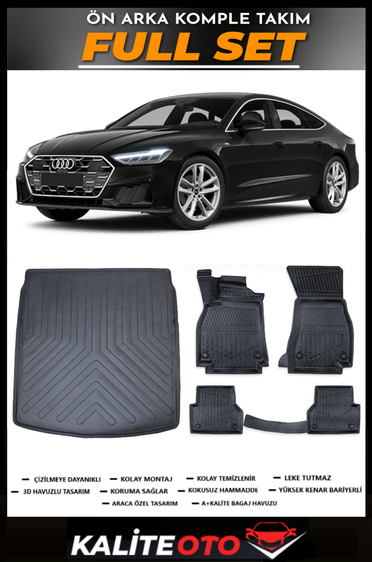 Audi A7 2018 Sonrası 3D Bagaj Havuzu+3D Araca Özel Paspas Takımı