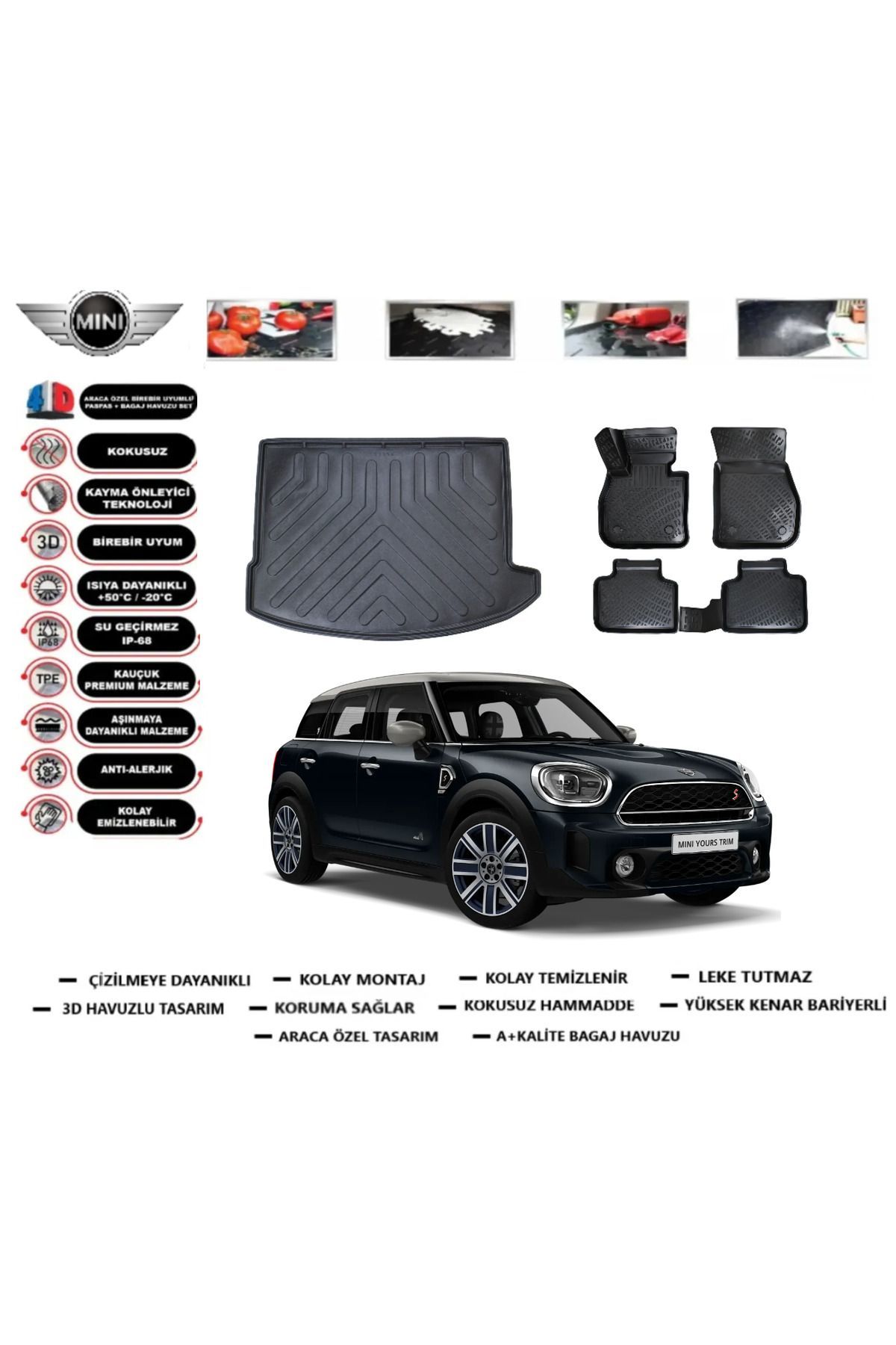 Mini Countryman 2021 Model Bagaj Havuzu Araca Özel Paspas Takımı Prrox