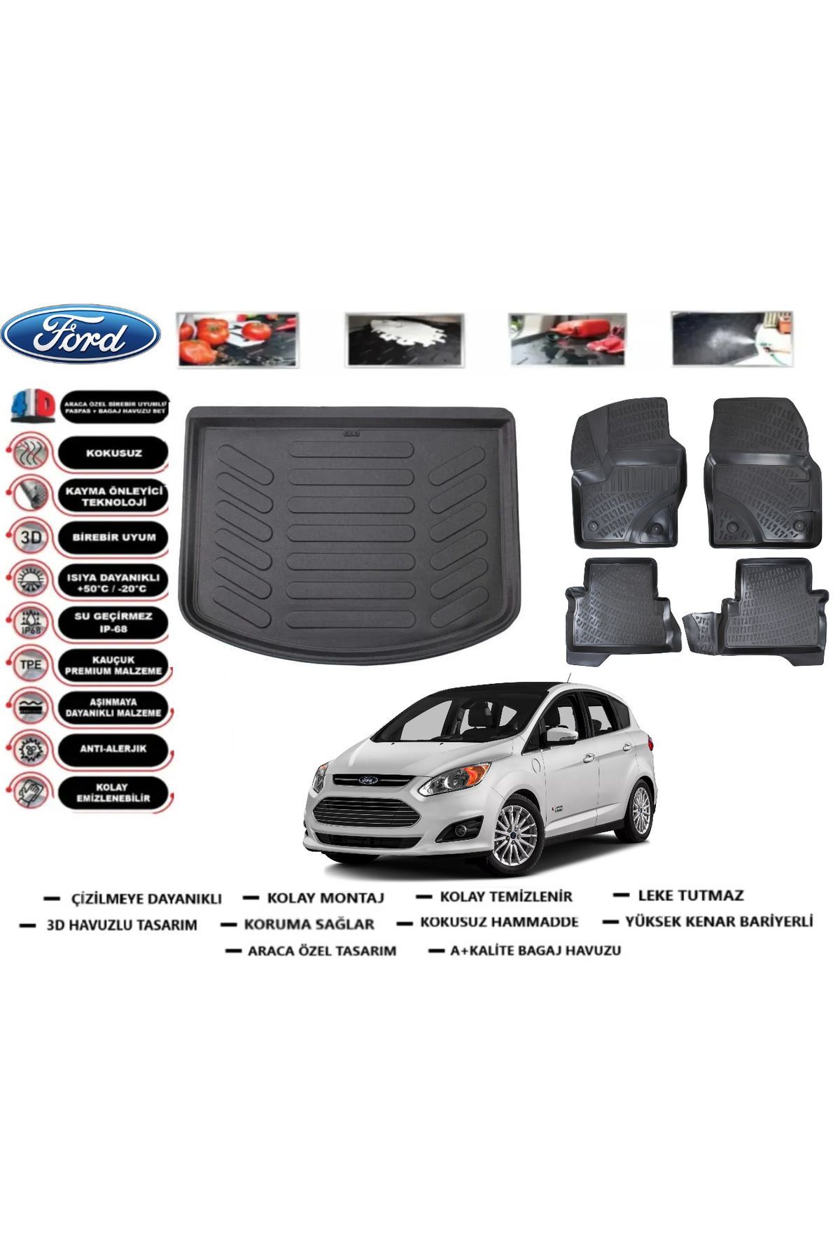 Ford C-Max 2014 Model Bagaj Havuzu Araca Özel Paspas Takımı Prrox