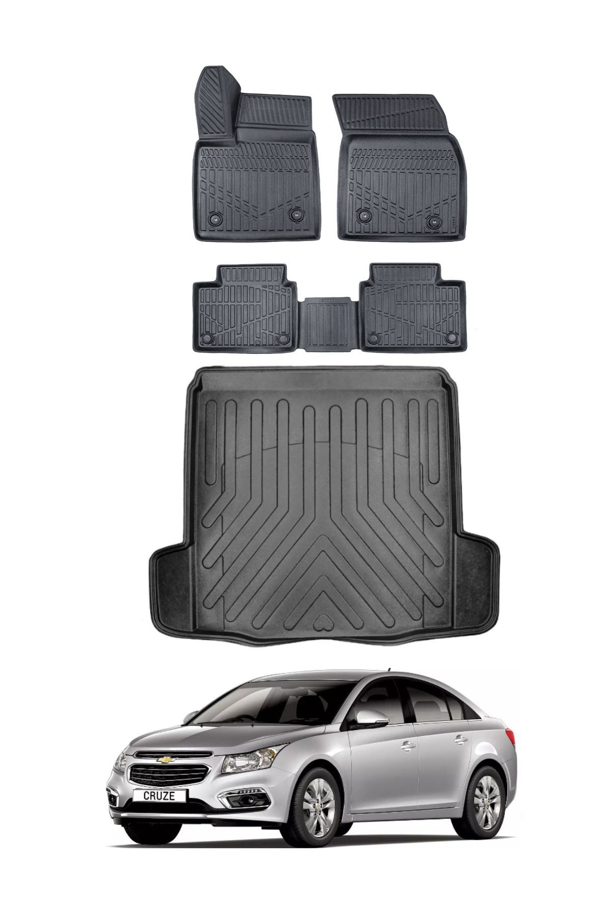 Chevrolet Cruze Sedan 2014 Model Çift Kulak Bagaj Havuzu Araca Özel Siyah Paspas Takımı