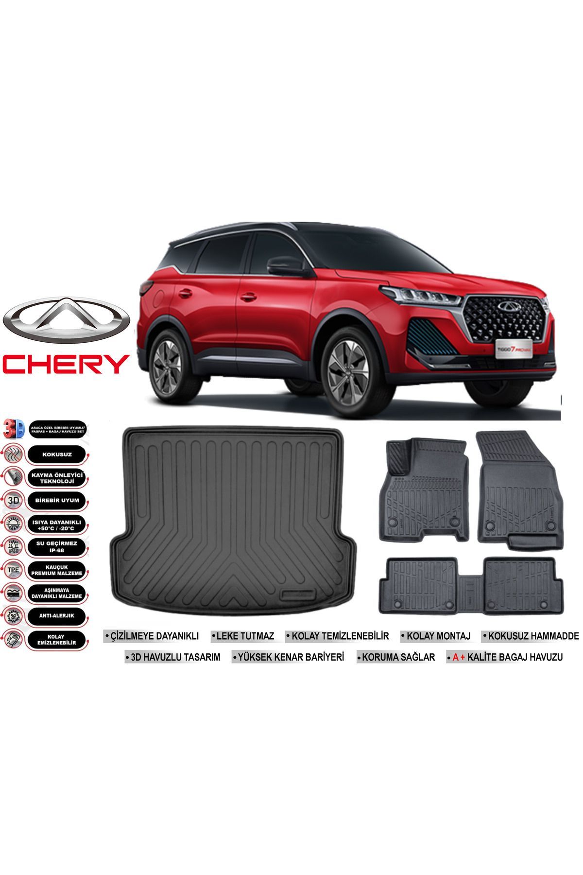 Chery Tiggo 7 Pro 2025 Model Bagaj Havuzu Araca Özel Siyah Havuzlu Paspas Takımı Sett