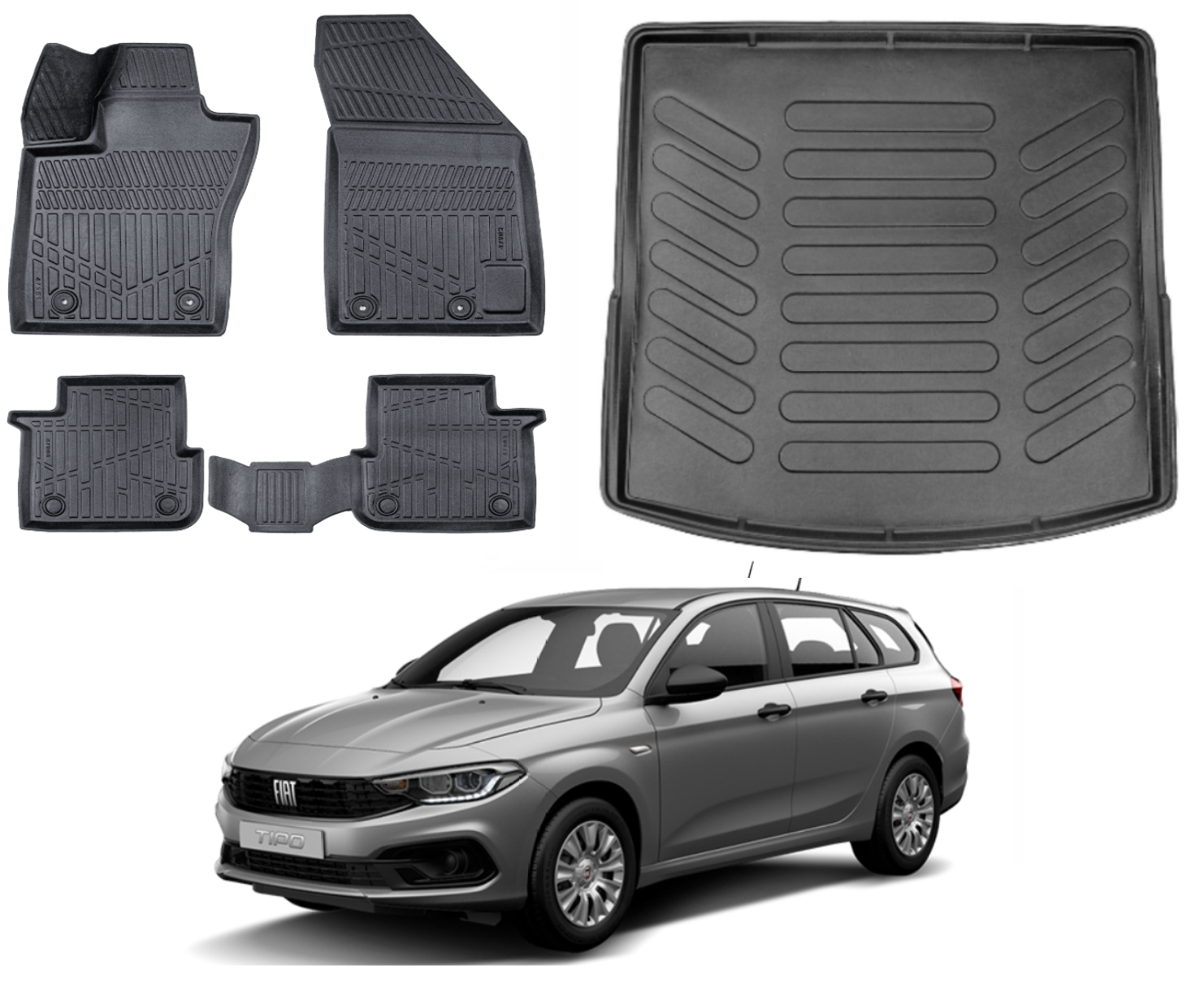 Fiat Egea STW 2015 Sonrası 3D Üst Bagaj Havuzu+3D Araca Özel Paspas Takımı Luxury Serisi