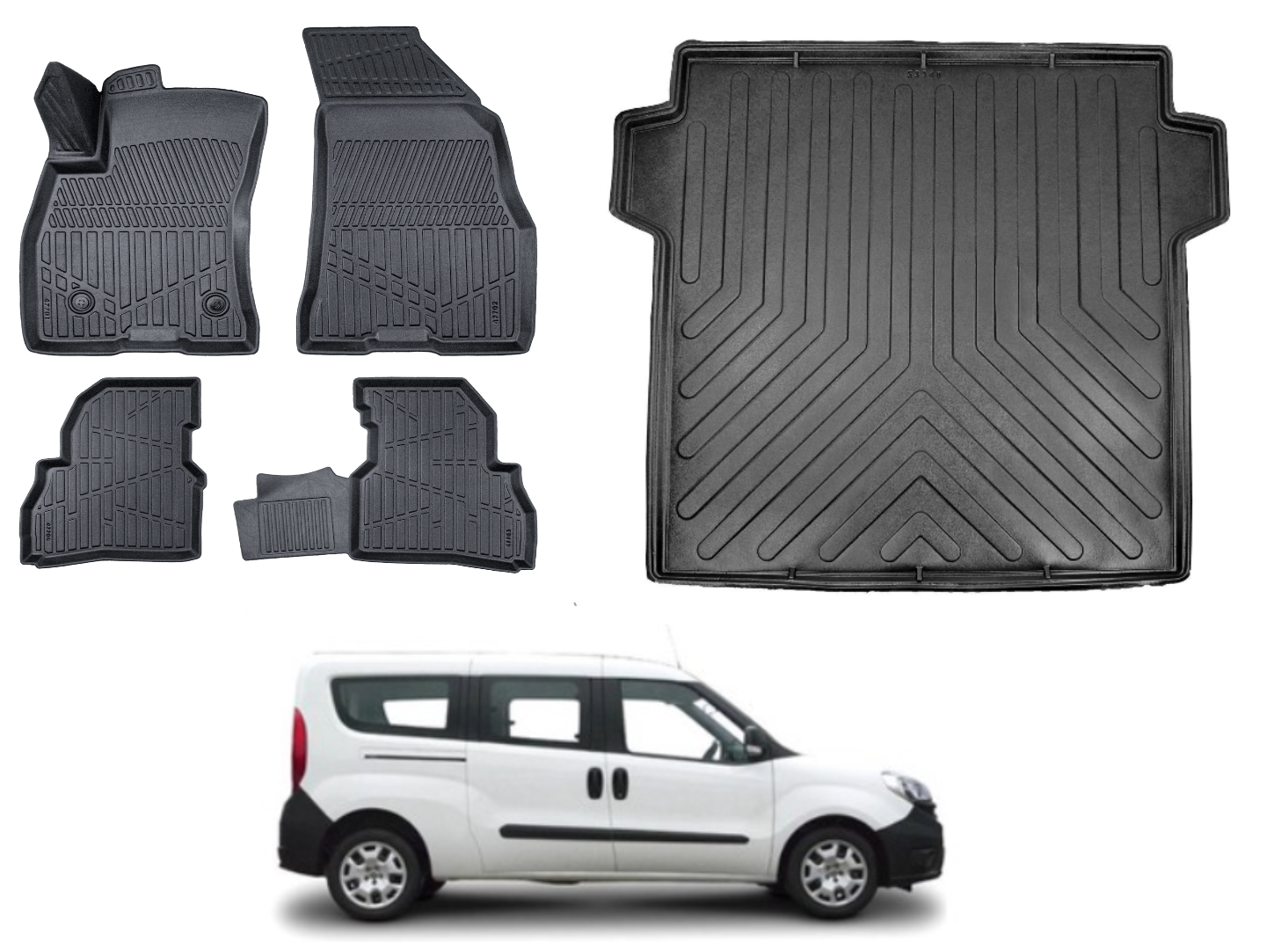 Fiat Doblo Maxi 2010 Sonrası 3D Bagaj Havuzu+3D Araca Özel Paspas Takımı Luxury Serisi