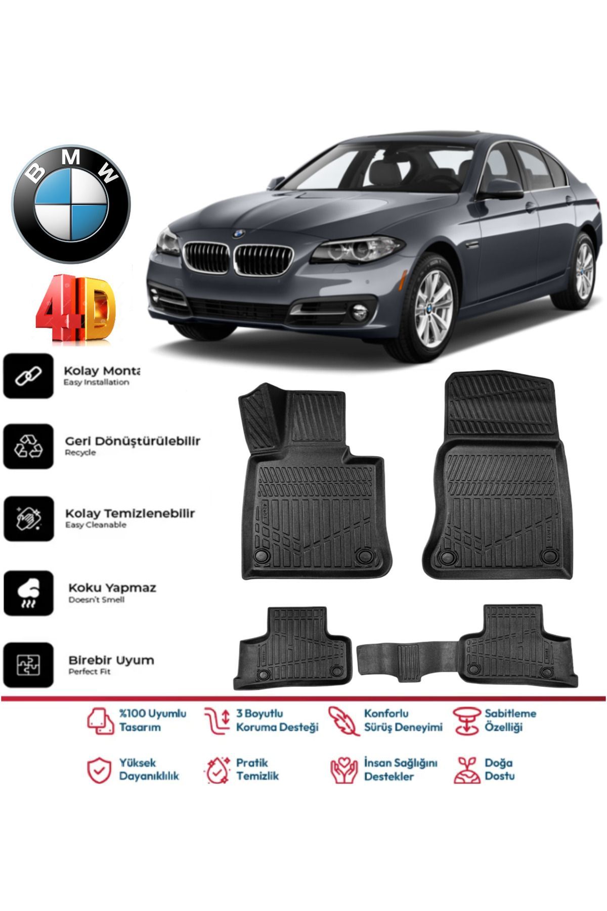 Bmw 5 Serisi F10 2013-2016 4.5D Havuzlu Siyah Paspas Takımı