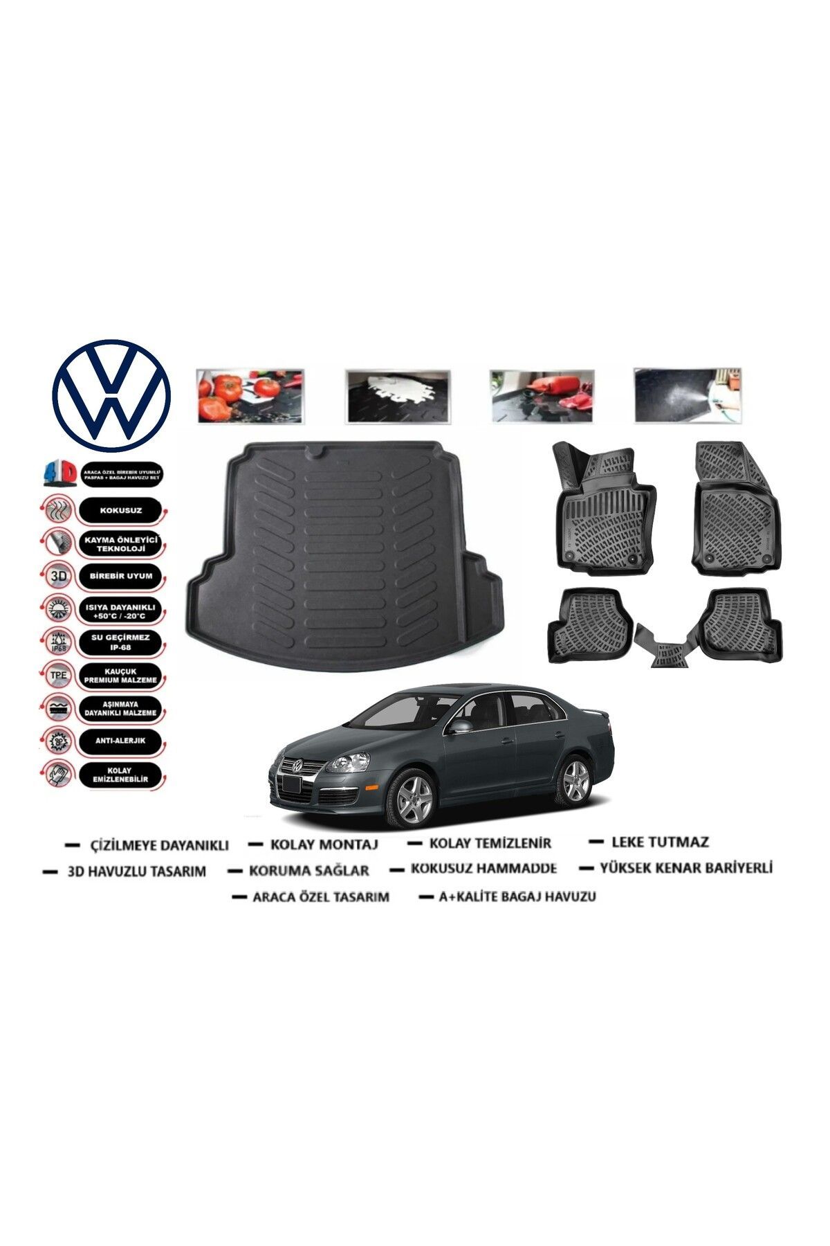 Volkswagen Jetta 2009 Model Bagaj Havuzu Araca Özel Paspas Takımı Prrox