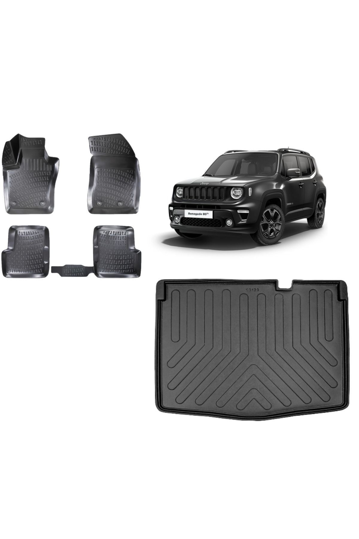 Jeep Renegade 2018 Model ALT KADEME Bagaj Havuzu+3D Havuzlu Araca Özel Paspas Takımı