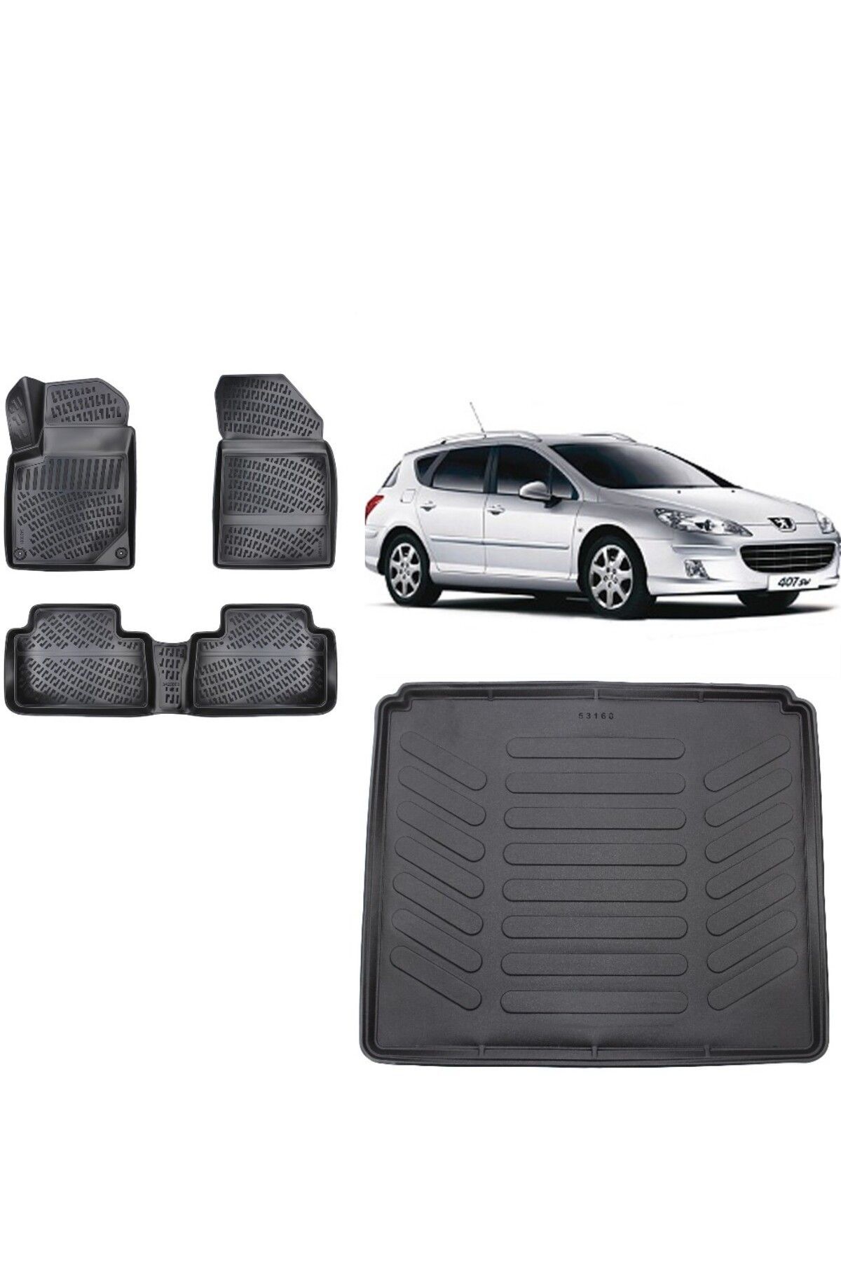 Peugeot 407 Station Vagon 2008 Model 3D Bagaj Havuzu+3D Havuzlu Araca Özel Paspas Takımı