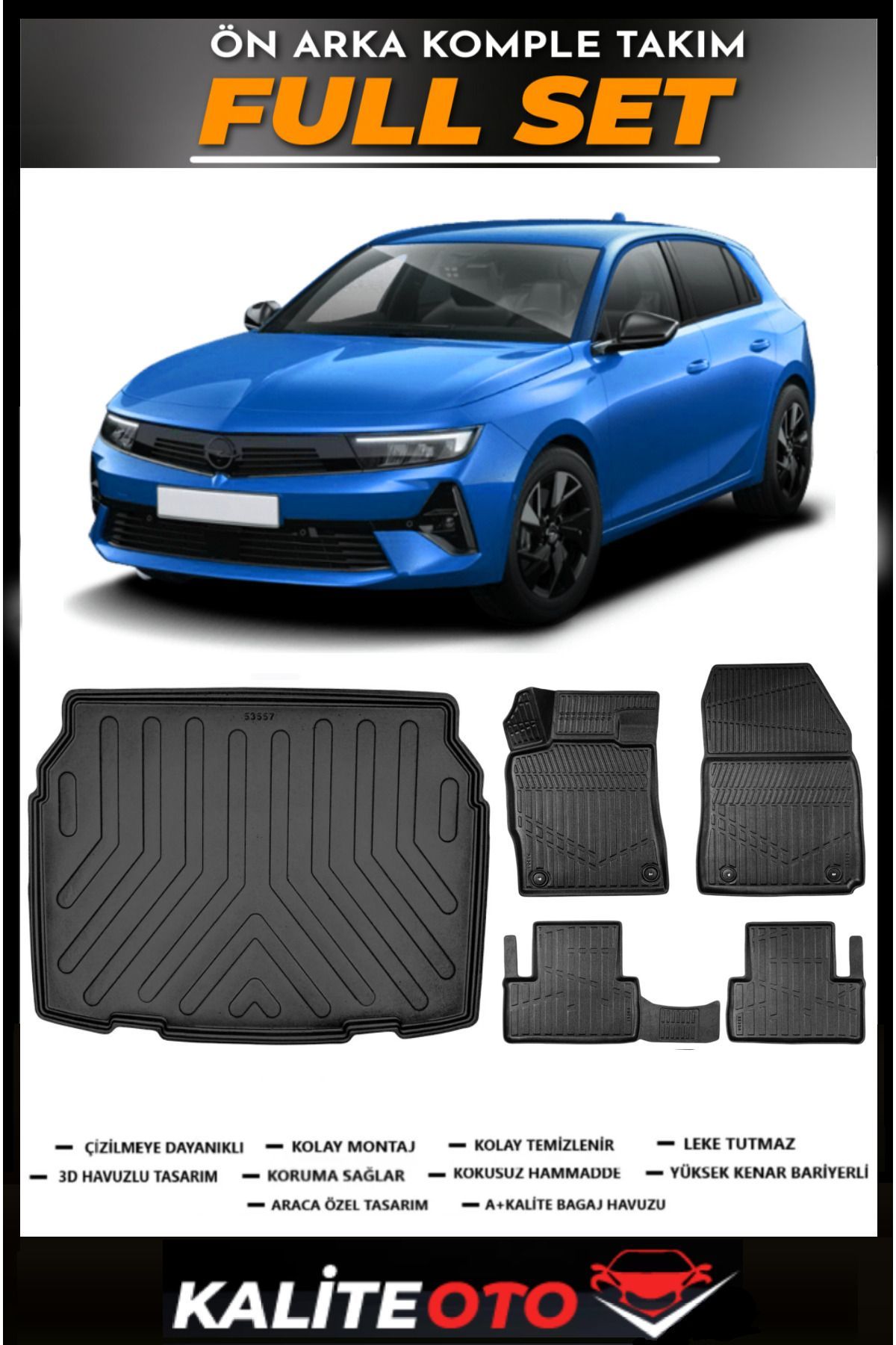 Opel Astra L Alt Bagaj Havuzu+4.5D Havuzlu Paspas Seti 2025 Model