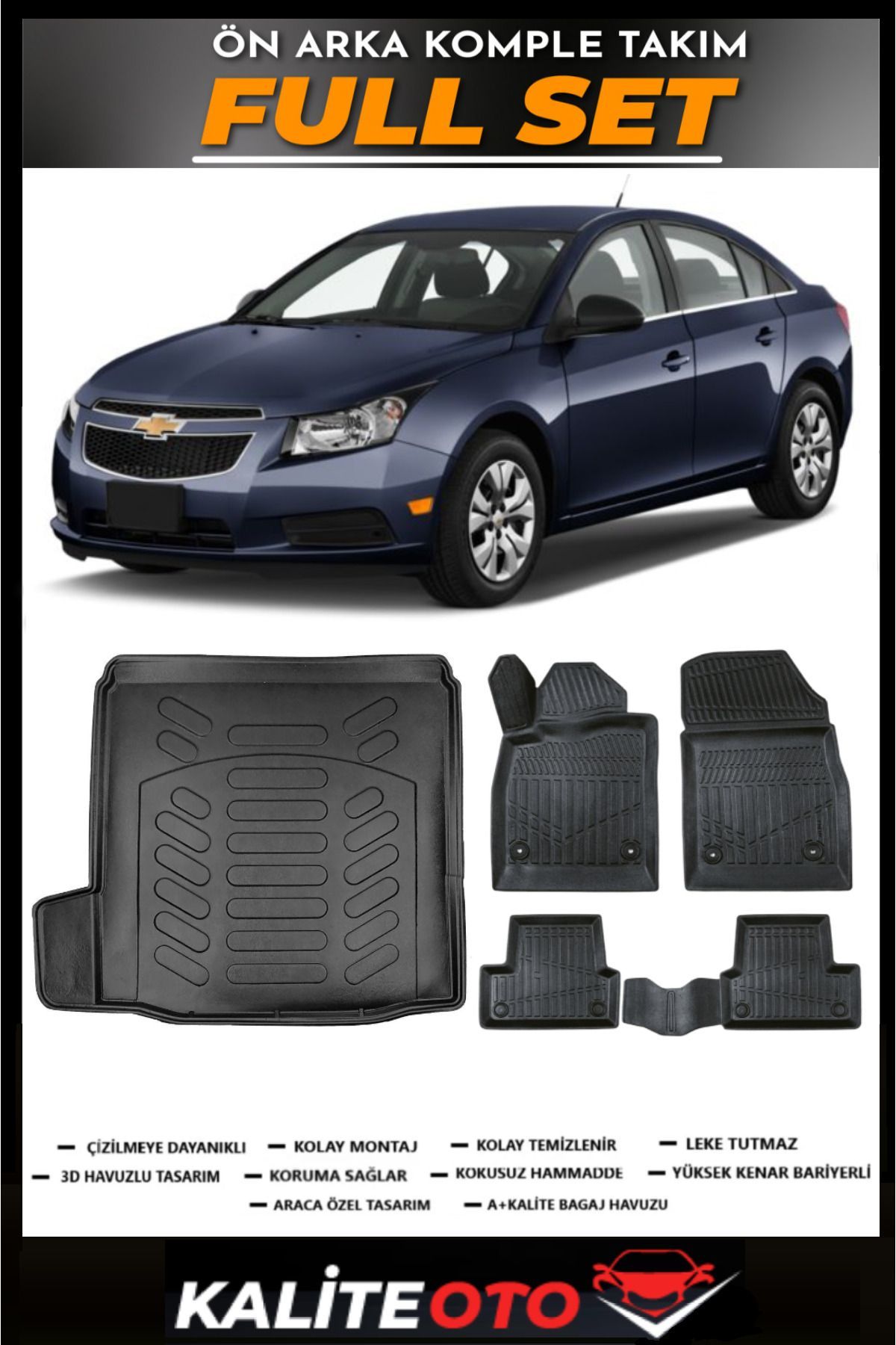 Chevrolet Cruze Sedan Sol Kulak Bagaj Havuzu+4.5D Havuzlu Paspas Seti 2009 Model