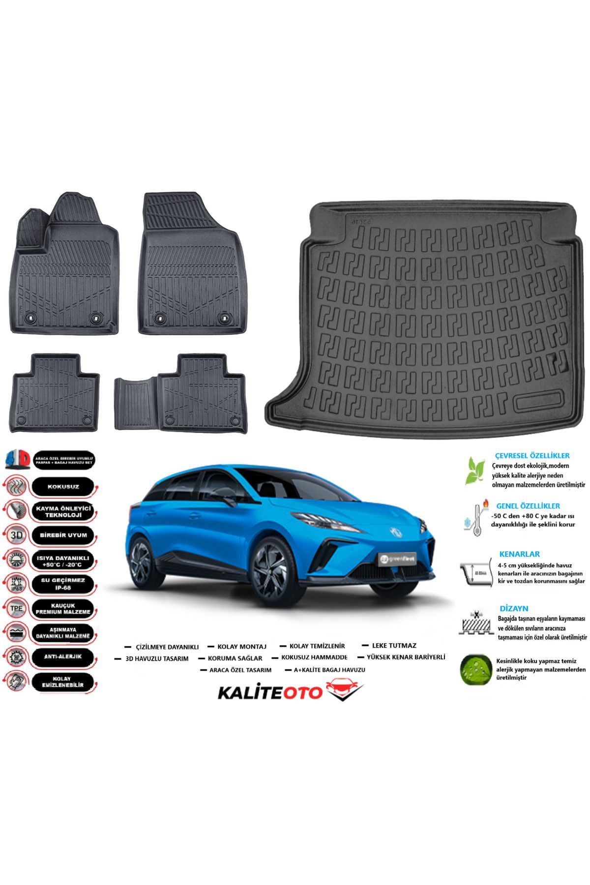 MG4 2022 Model Comfort Paket Esnek Bagaj Havuzu Araca Özel Siyah Paspas Seti