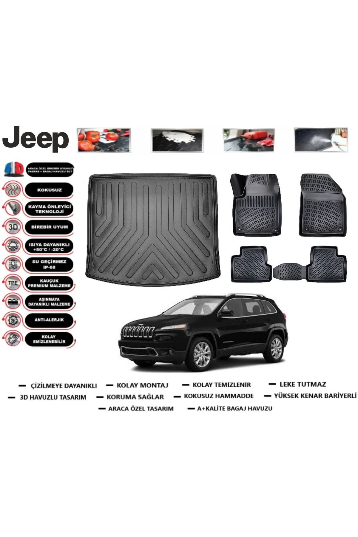 Jeep Cherokee (KL) 2015 Model Bagaj Havuzu Araca Özel Paspas Takımı Prrox