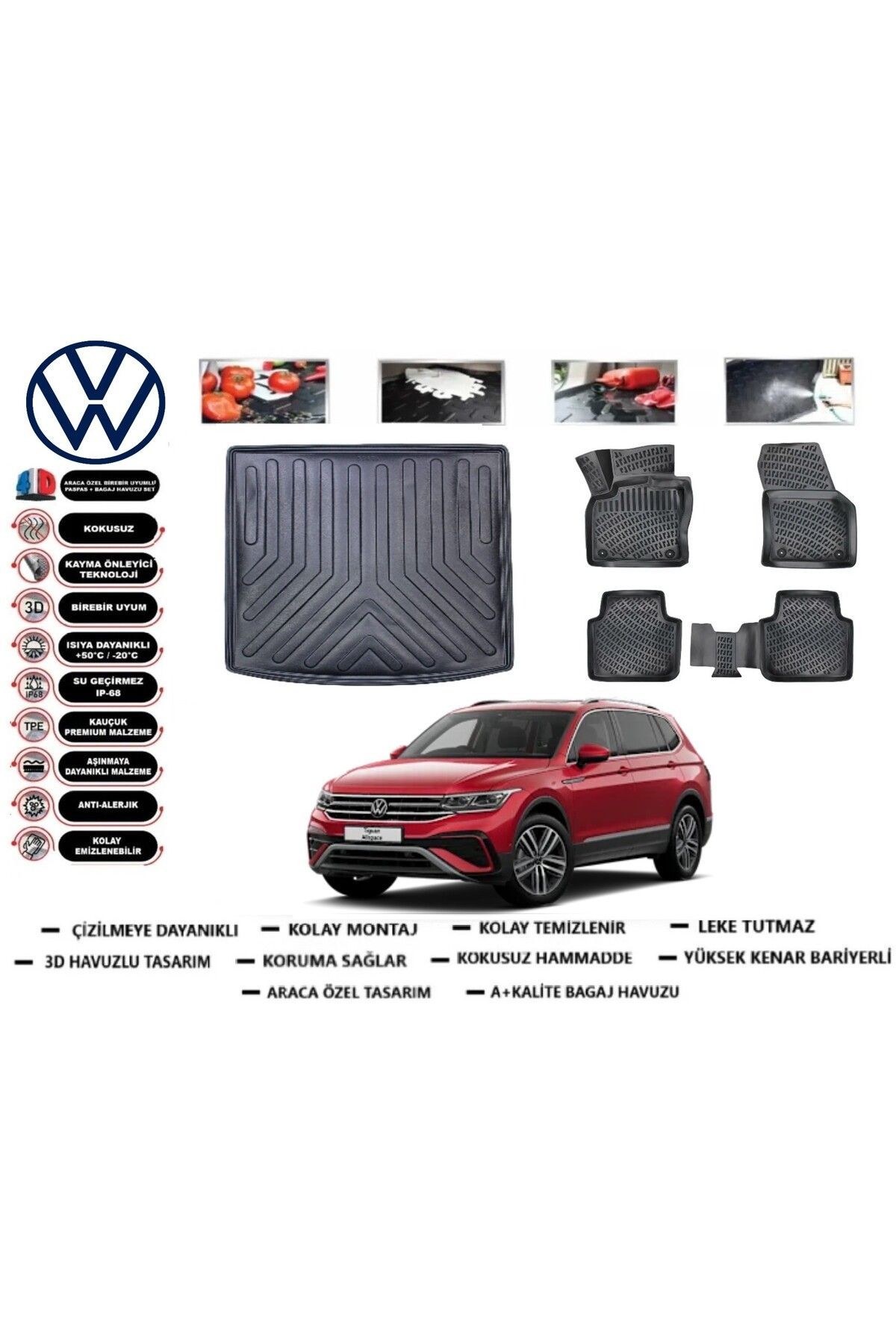 Volkswagen Tiguan All Space 2018 Model 5 Koltuk Bagaj Havuzu Araca Özel Paspas Takımı Prrox