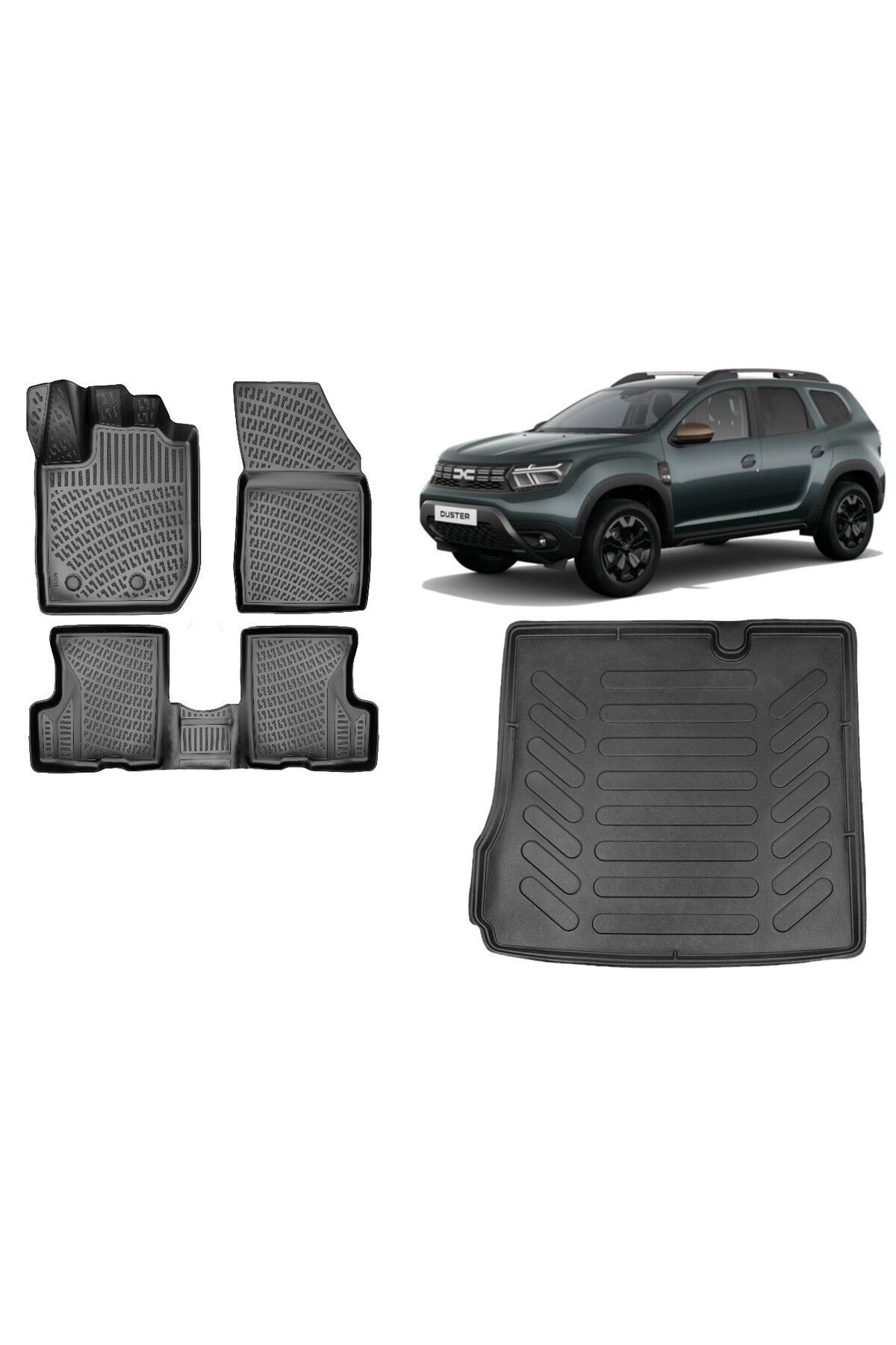 Dacia Duster (4x2) 2023 Model Yeni Logolu 3D Bagaj Havuzu+3D Havuzlu Araca Özel Paspas Takımı
