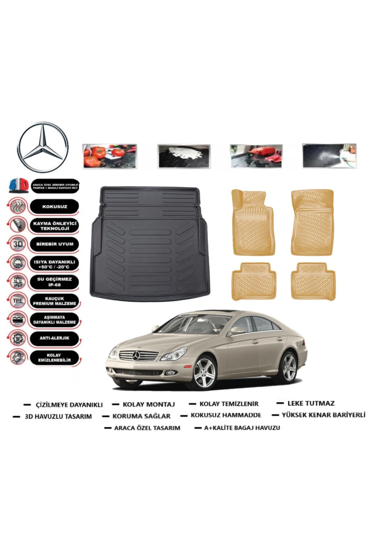 Mercedes CLS C219 2010 Model Bagaj Havuzu+Araca Özel Bej Paspas Takımı Flex