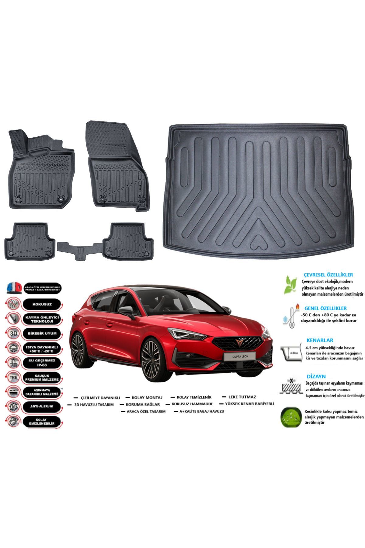 Cupra Leon 2023 Model Üst Esnek Bagaj Havuzu Araca Özel Siyah Paspas Takımı
