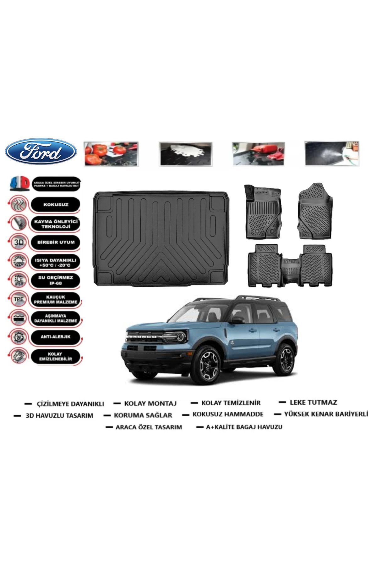 Ford Bronco Sport 2024 Model Üst Bagaj Havuzu Araca Özel Paspas Takımı Prrox