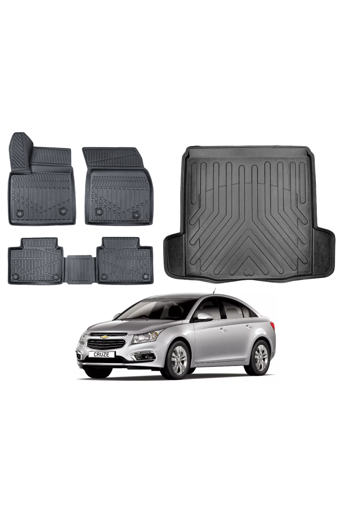 Cruze 2009-2016 Sedan Çift Kulak 3D Bagaj Havuzu+3D Araca Özel Paspas Takımı Luxury Serisi
