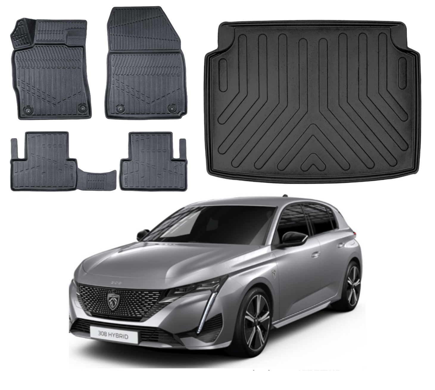 Peugeot 308 2022 Sonrası 3D Bagaj Havuzu+3D Araca Özel Paspas Takımı