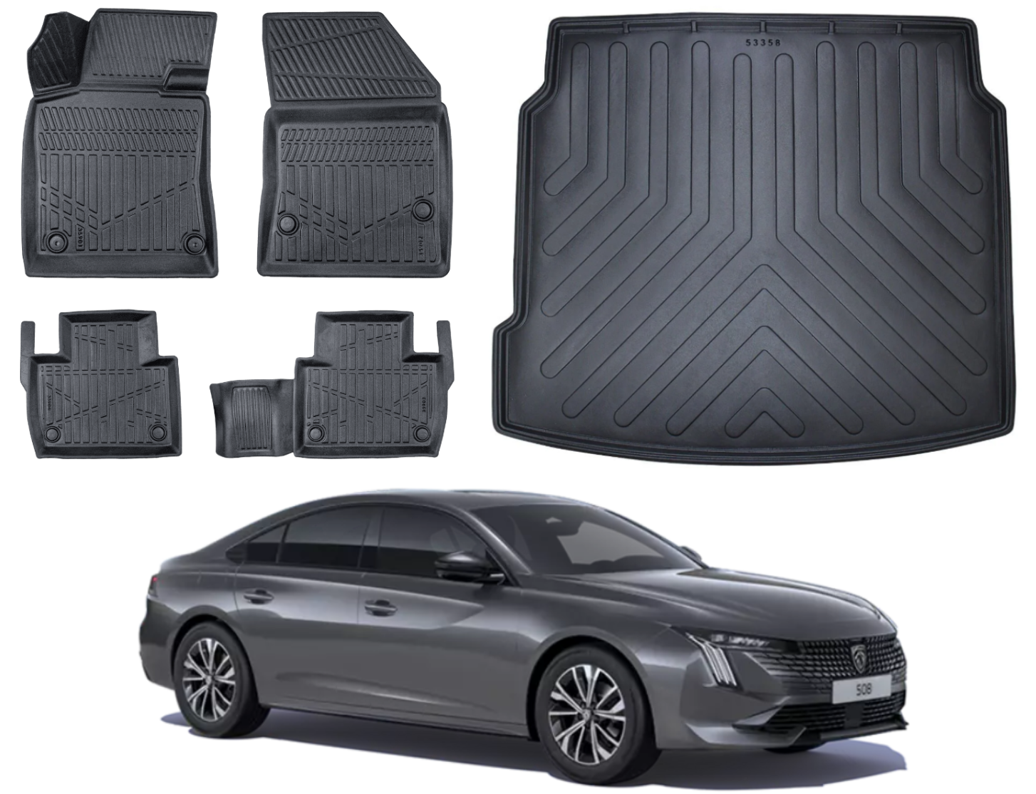 Peugeot 508 2019 Sonrası 3D Bagaj Havuzu+3D Araca Özel Paspas Takımı