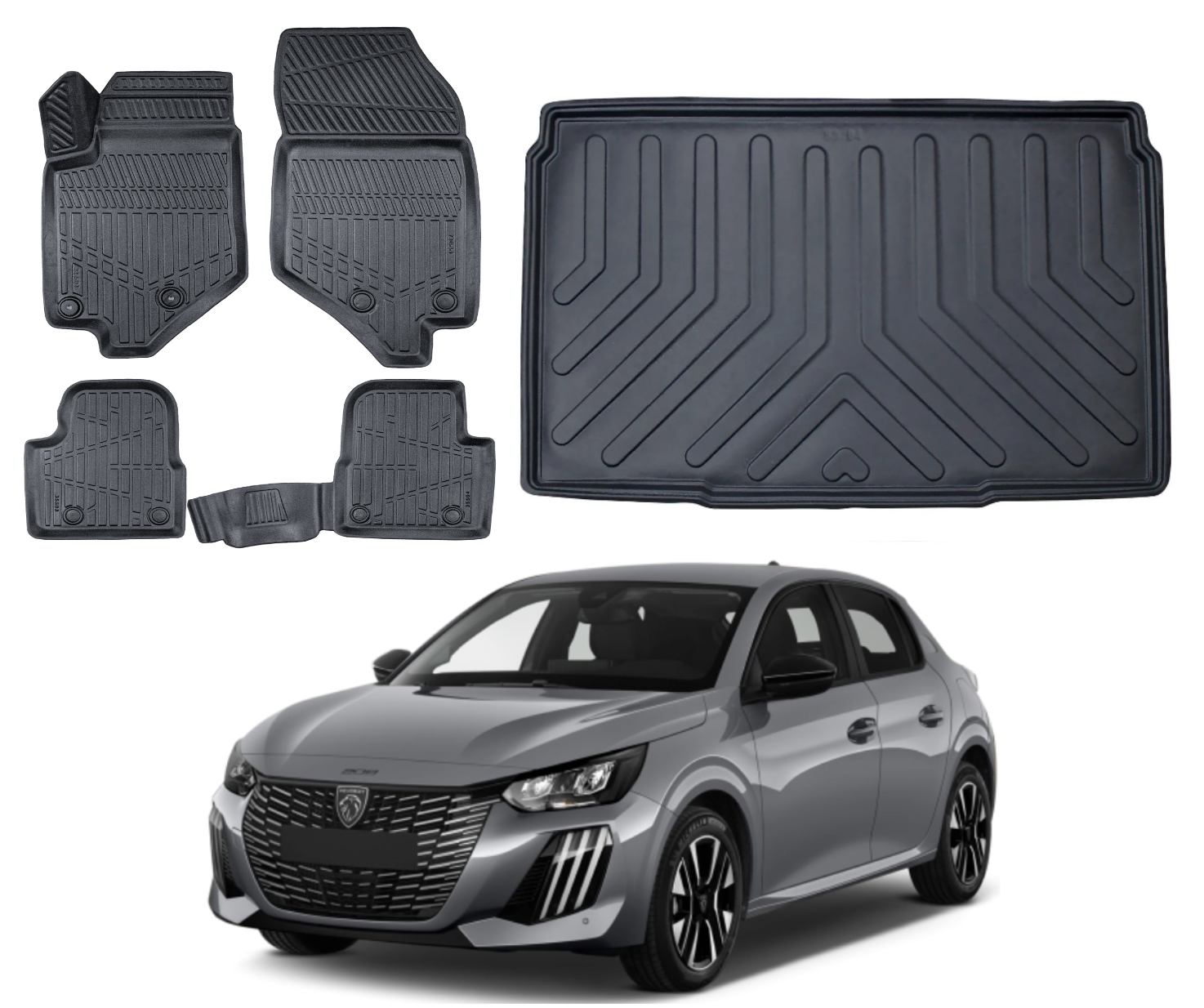 Peugeot 208 2019 Sonrası 3D Bagaj Havuzu+3D Araca Özel Paspas Takımı