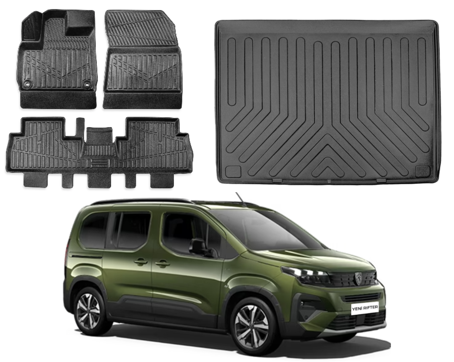 Peugeot Rifter 2019 Sonrası 3D Bagaj Havuzu+3D Araca Özel Paspas Takımı