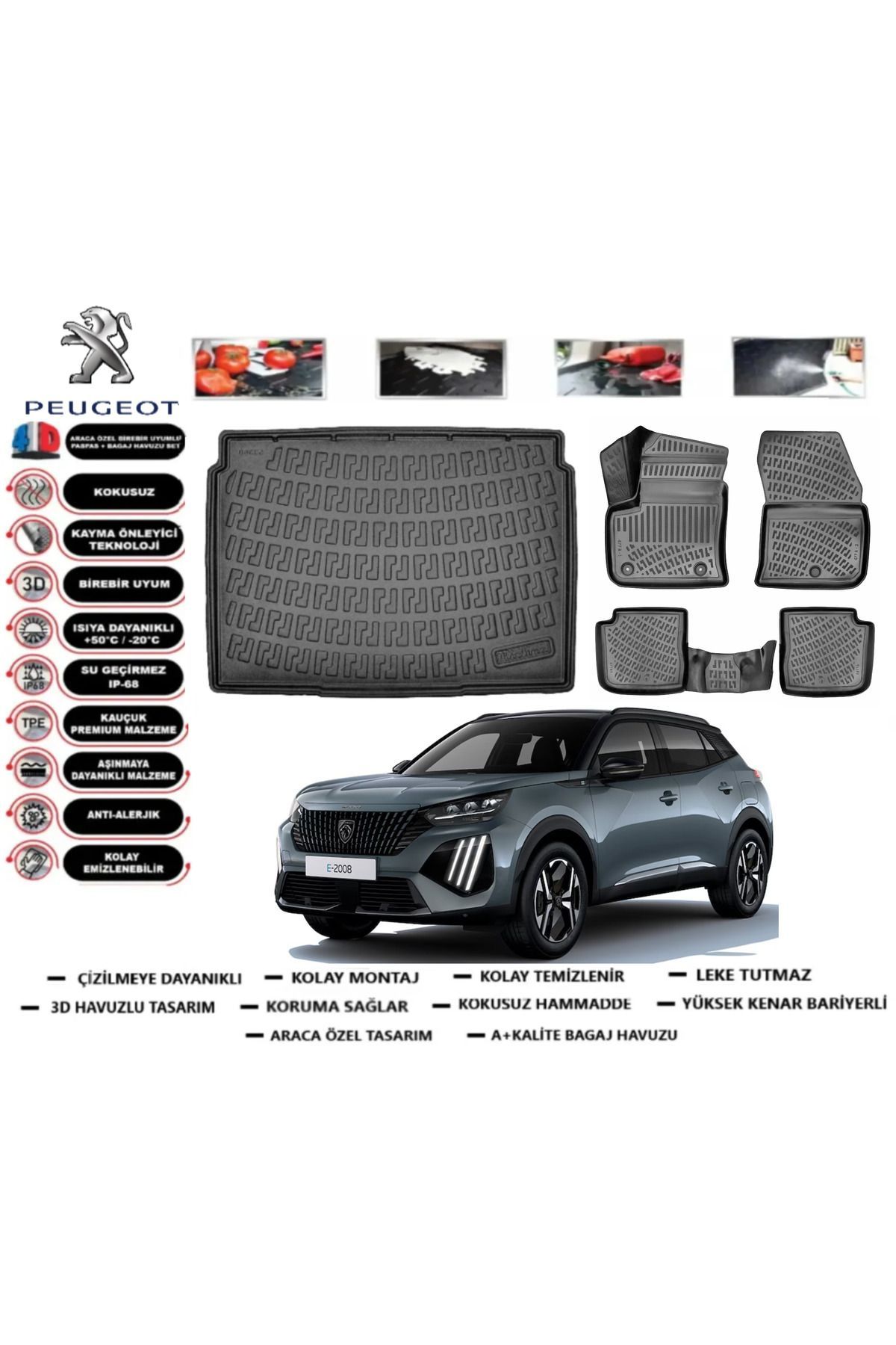 Peugeot 2008 Elektrikli 2024 Model Alt Bagaj Havuzu Araca Özel Paspas Takımı Prrox