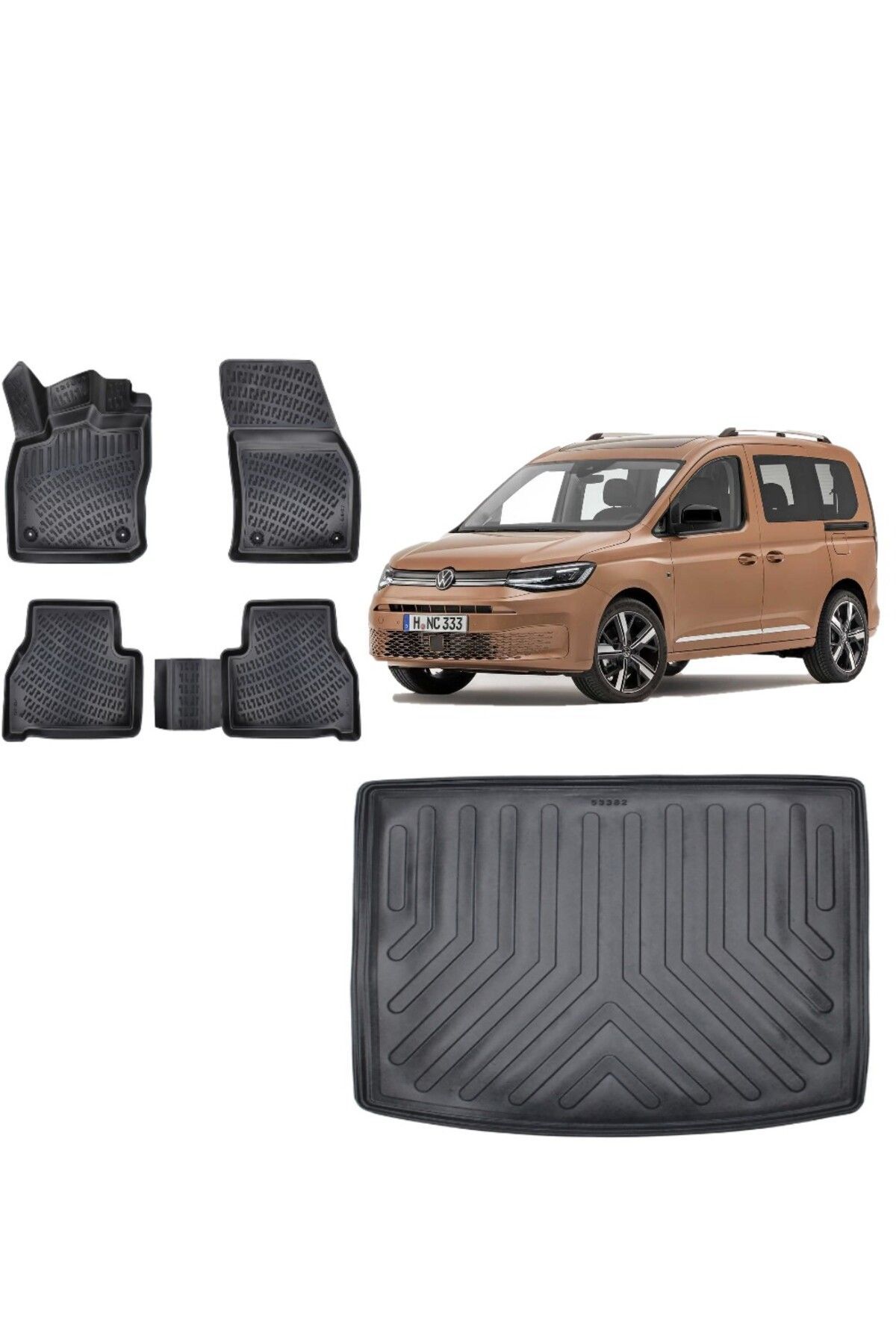 Volkswagen Caddy 2023 Model 3D Bagaj Havuzu+3D Havuzlu Araca Özel Paspas Takımı